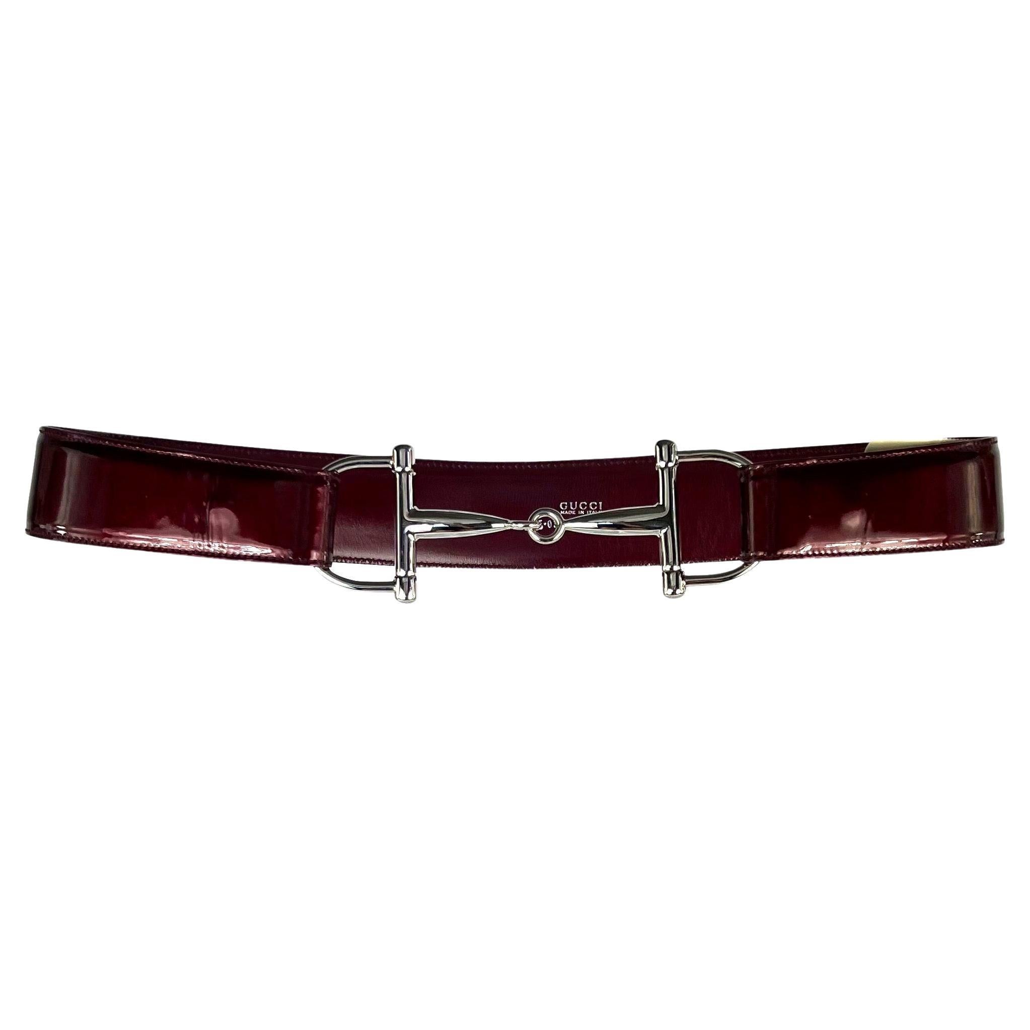 F/W 1995 Gucci by Tom Ford Medium Silver Horsebit Burgundy Patent Leather Belt