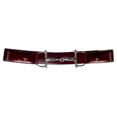 F/W 1995 Gucci by Tom Ford Medium Silver Horsebit Burgundy Patent Leather Belt