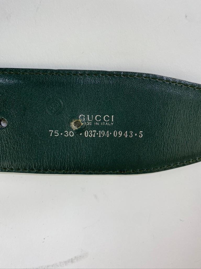 Women's or Men's F/W 1995 Gucci by Tom Ford Oversized G Logo Buckle Dark Green Leather Belt For Sale