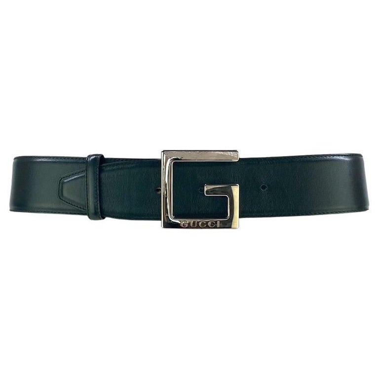 F/W 1995 Gucci by Tom Ford Oversized G Logo Buckle Dark Green Leather Belt For Sale