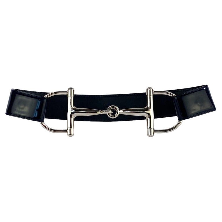 F/W 1995 Gucci by Tom Ford Oversized Silver Horsebit Buckle Navy 