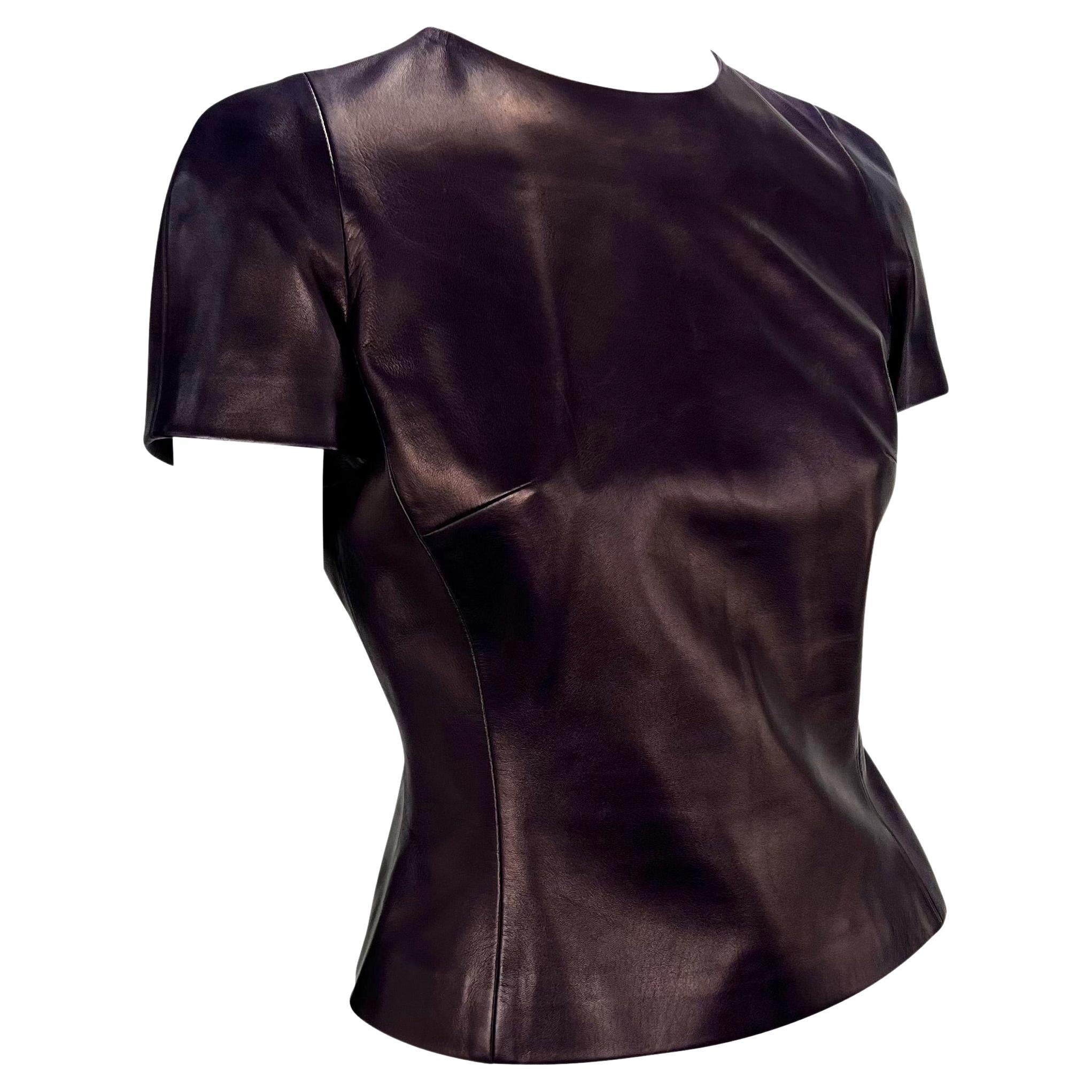 Black F/W 1995 Gucci by Tom Ford Purple Leather Zip Cropped Top For Sale