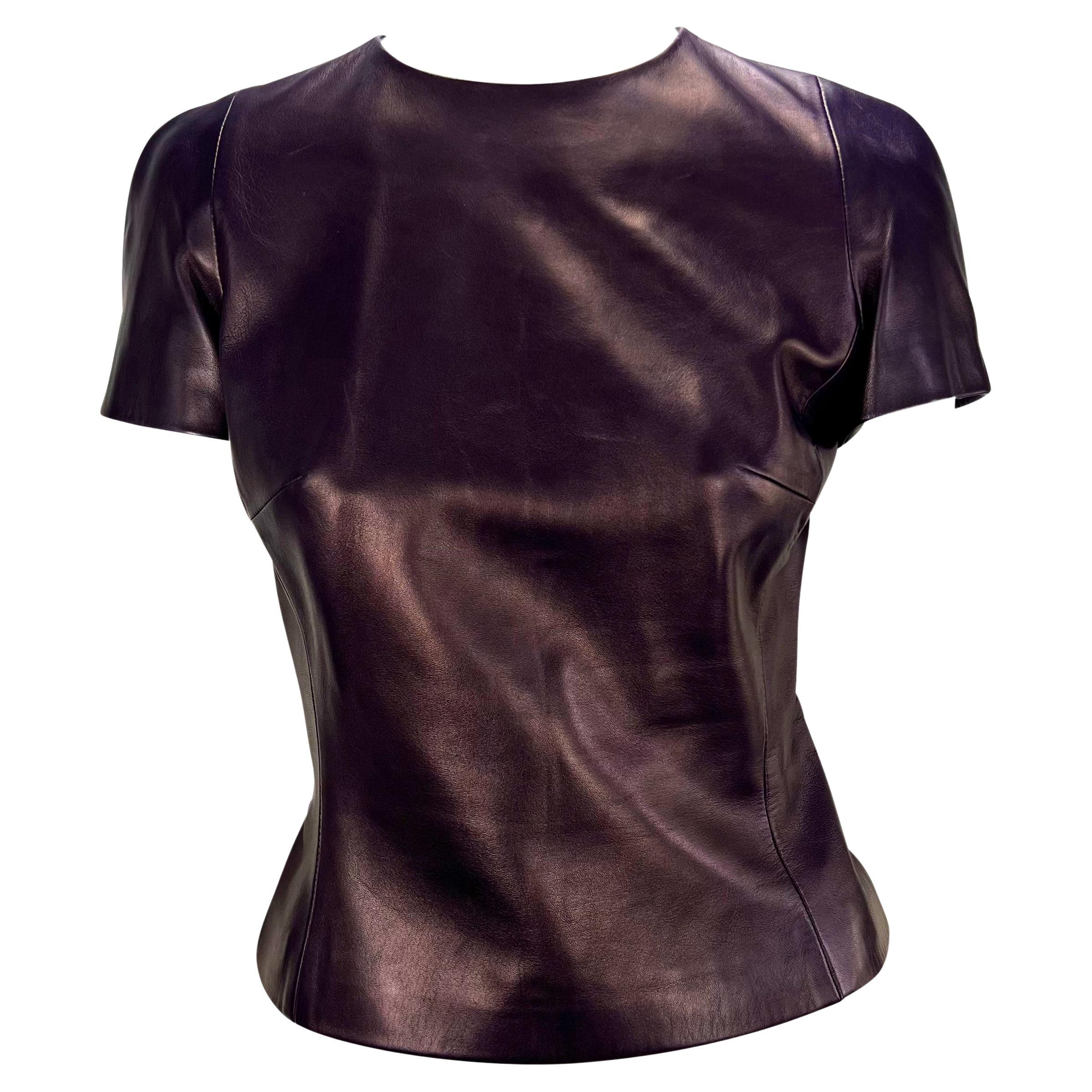 F/W 1995 Gucci by Tom Ford Purple Leather Zip Cropped Top For Sale