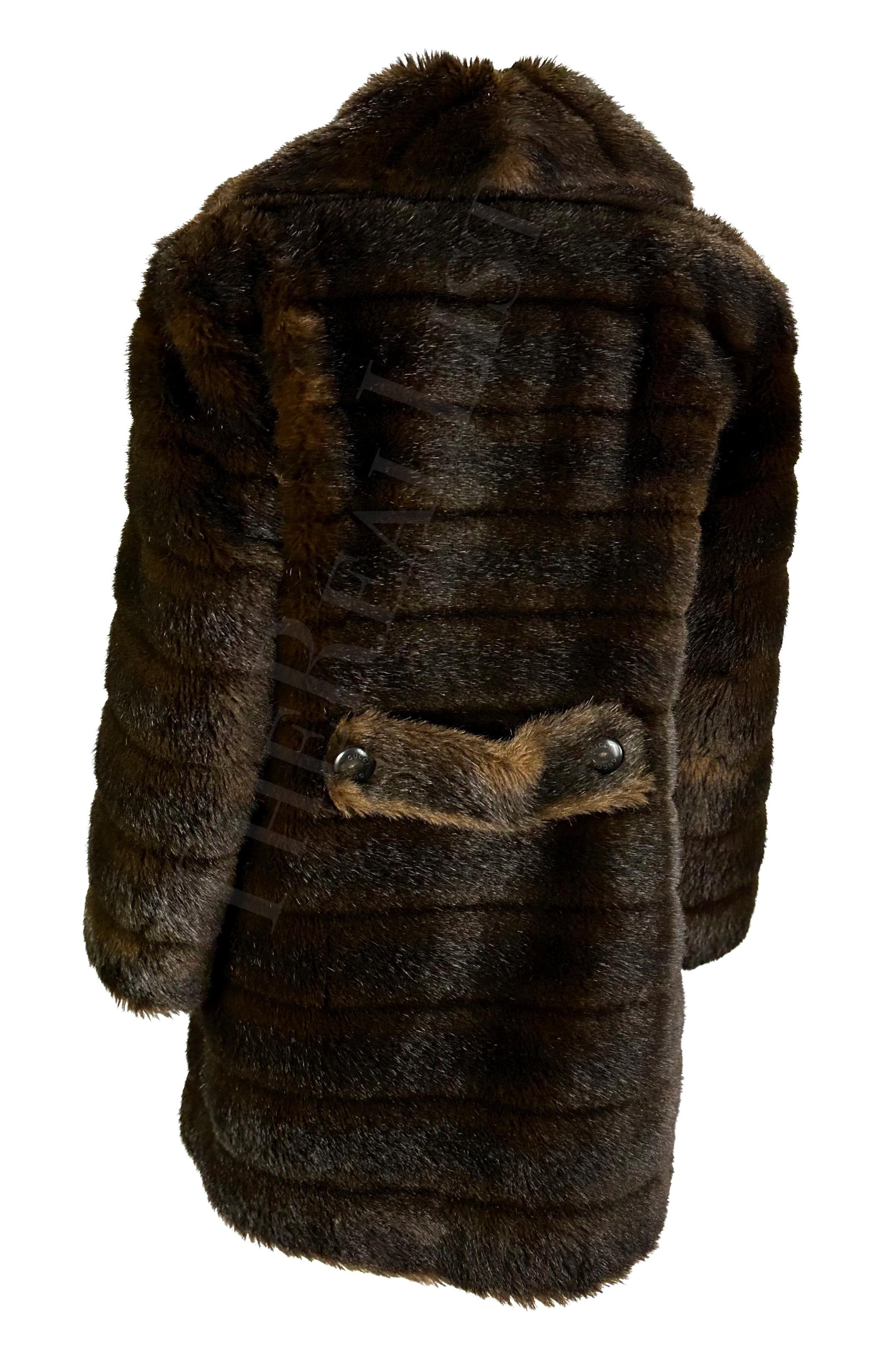 F/W 1995 Gucci by Tom Ford Runway Brown Faux Fur Mink Double Breasted Coat For Sale 1