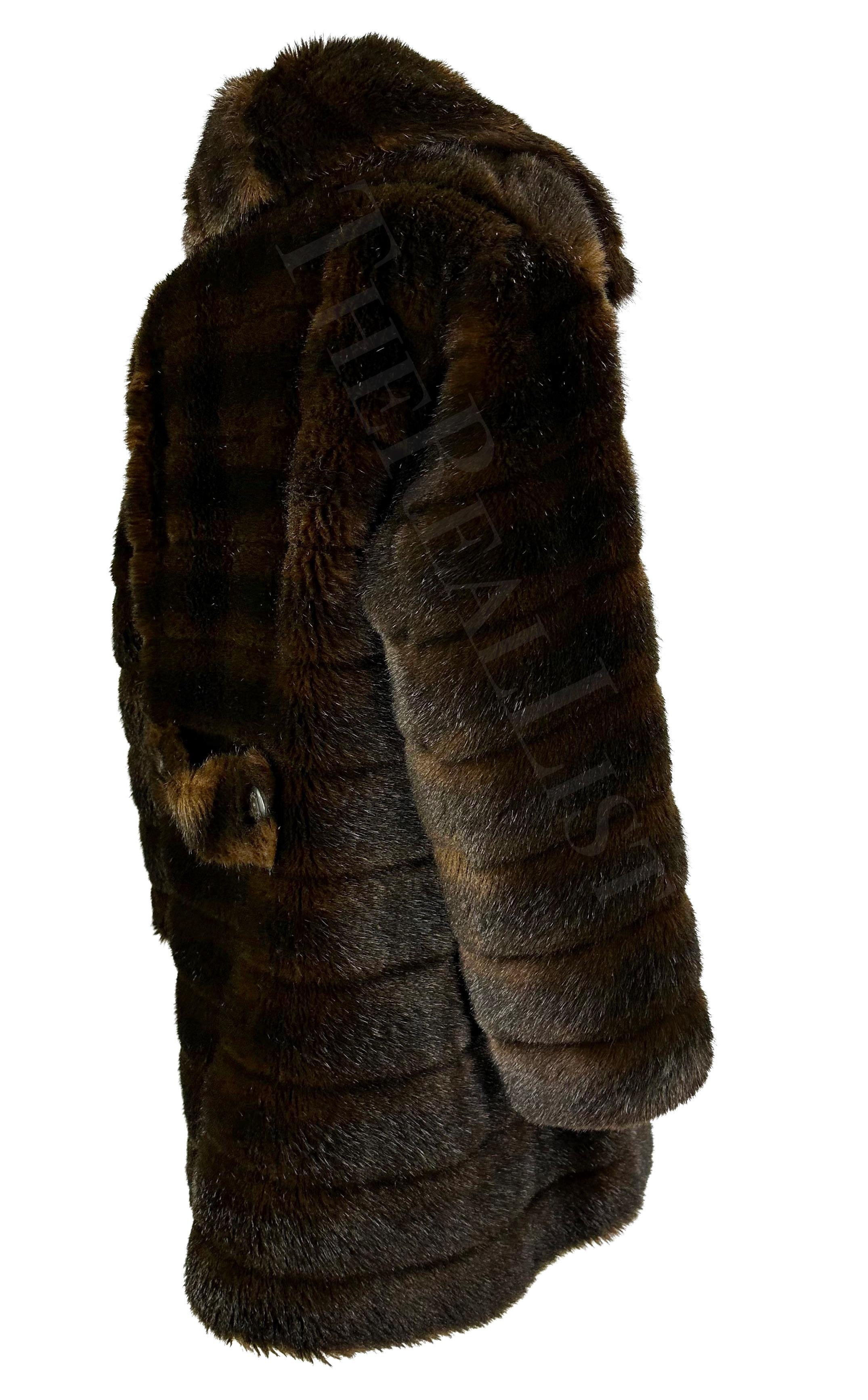 F/W 1995 Gucci by Tom Ford Runway Brown Faux Fur Mink Double Breasted Coat For Sale 2