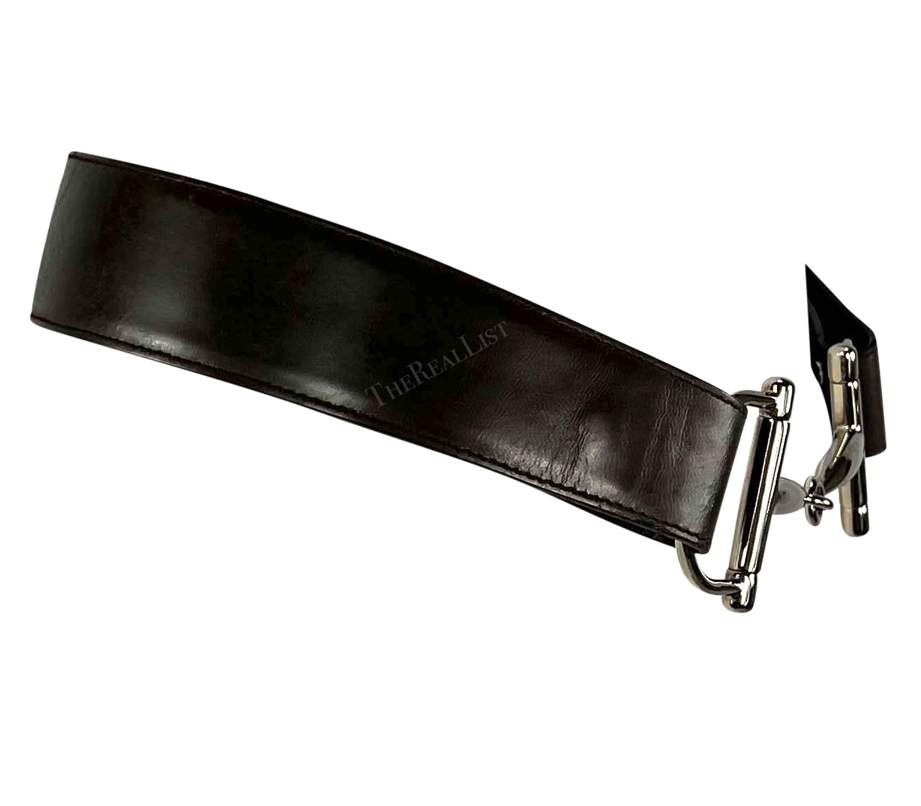 F/W 1995 Gucci by Tom Ford Silver Horsebit Brown Leather Belt For Sale 7