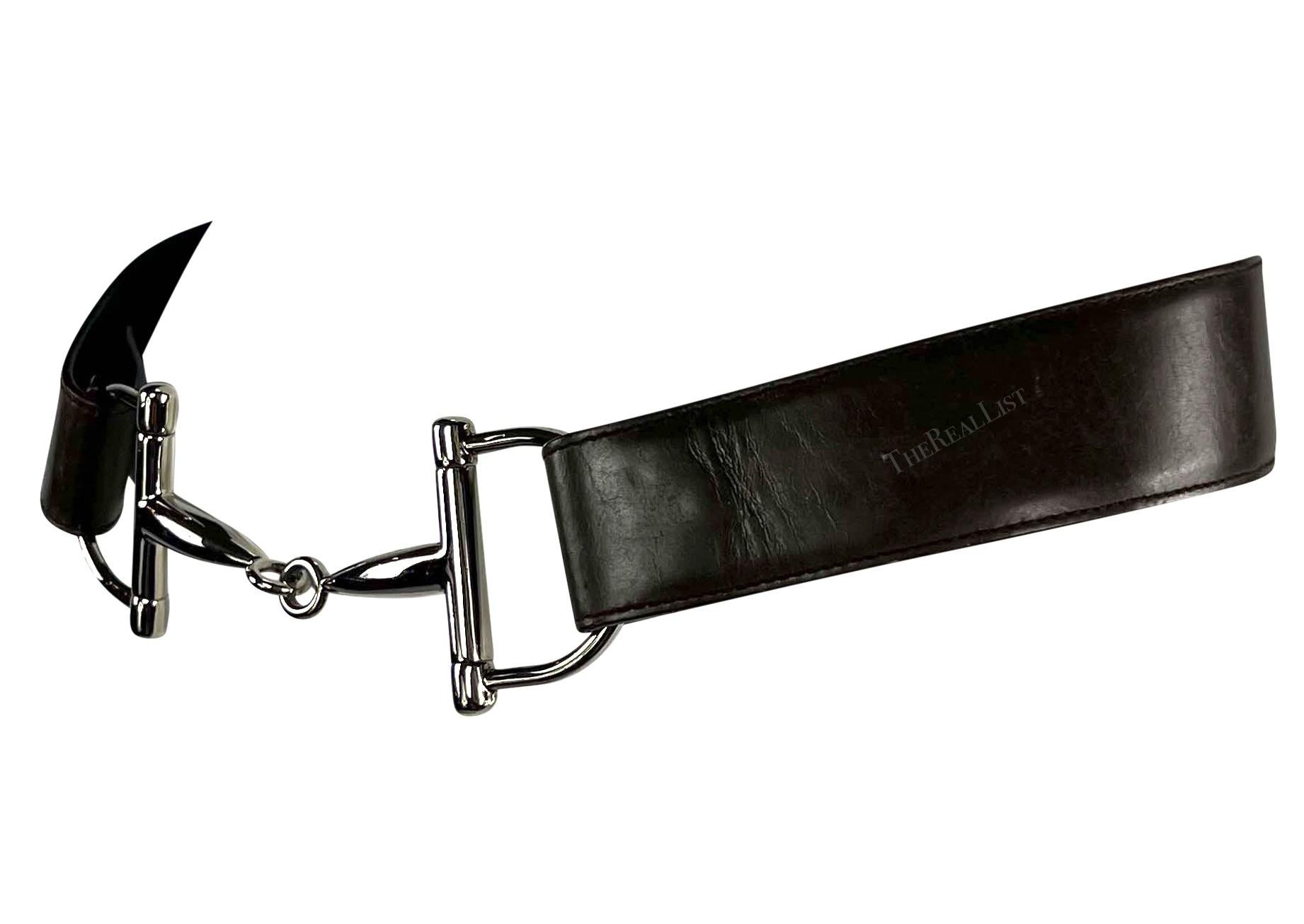 F/W 1995 Gucci by Tom Ford Silver Horsebit Brown Leather Belt In Good Condition For Sale In West Hollywood, CA