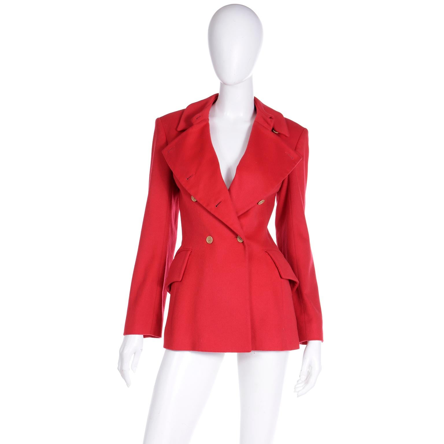 F/W 1995 Isaac Mizrahi Red Double Breasted Jacket In Excellent Condition For Sale In Portland, OR