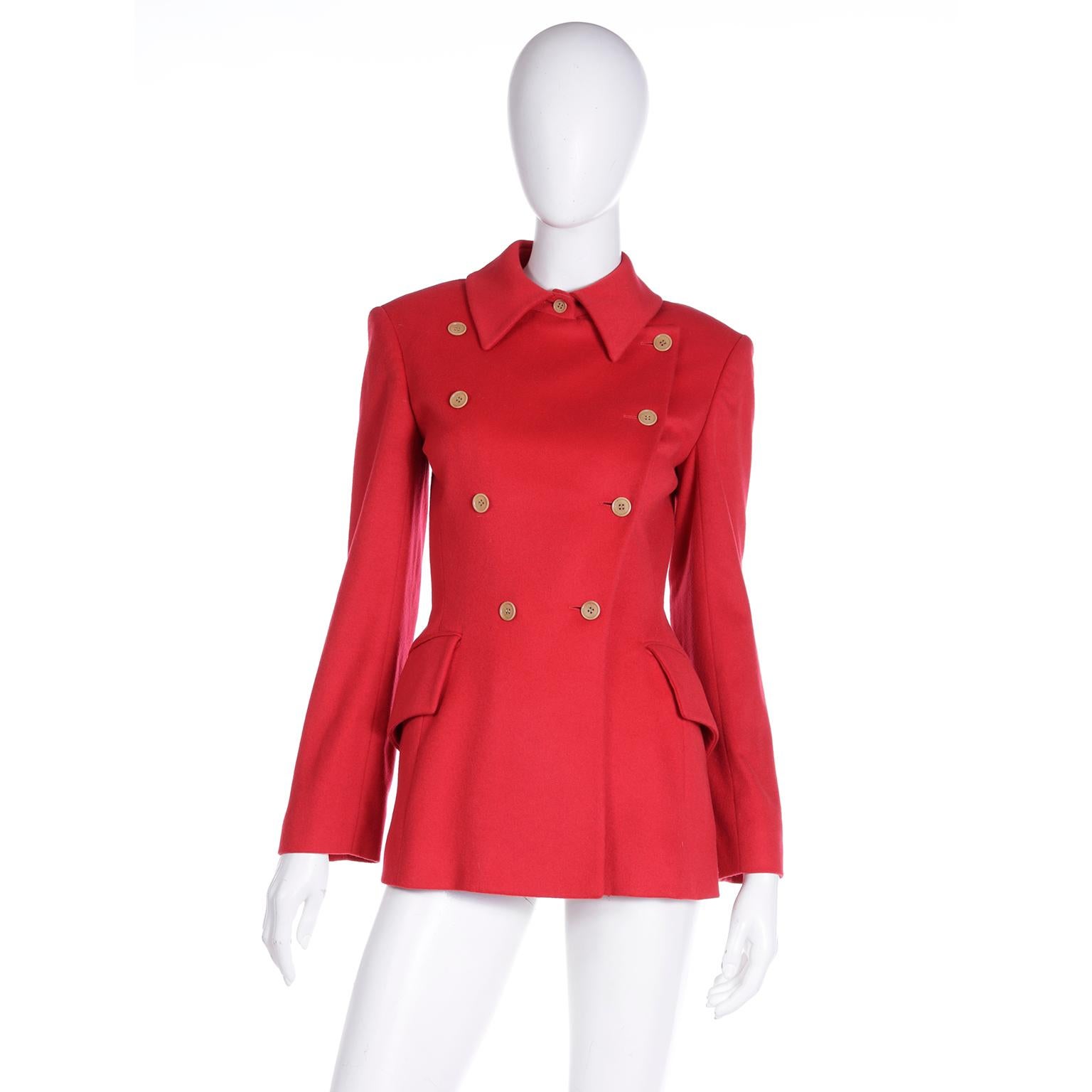 F/W 1995 Isaac Mizrahi Red Double Breasted Jacket For Sale 1