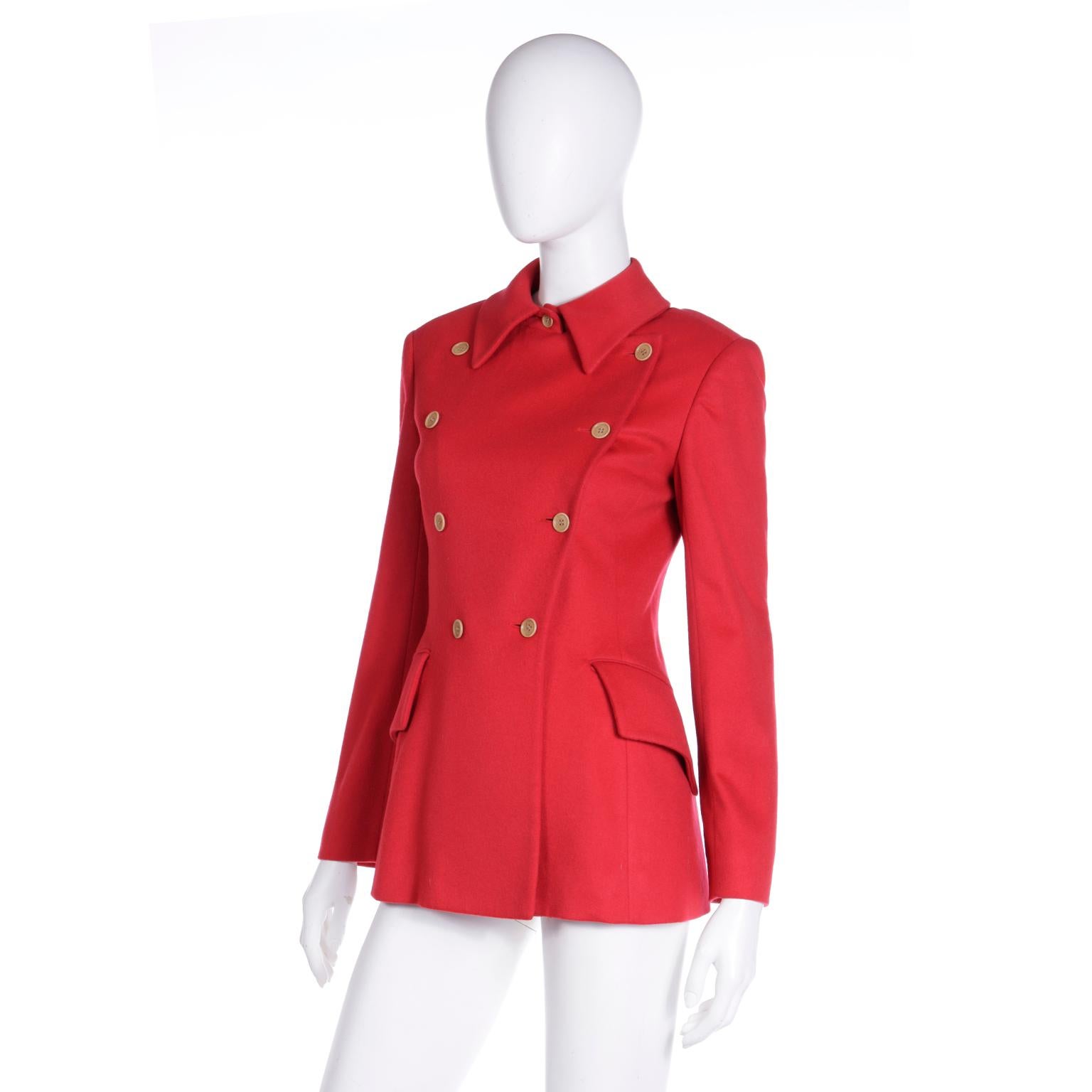F/W 1995 Isaac Mizrahi Red Double Breasted Jacket For Sale 2