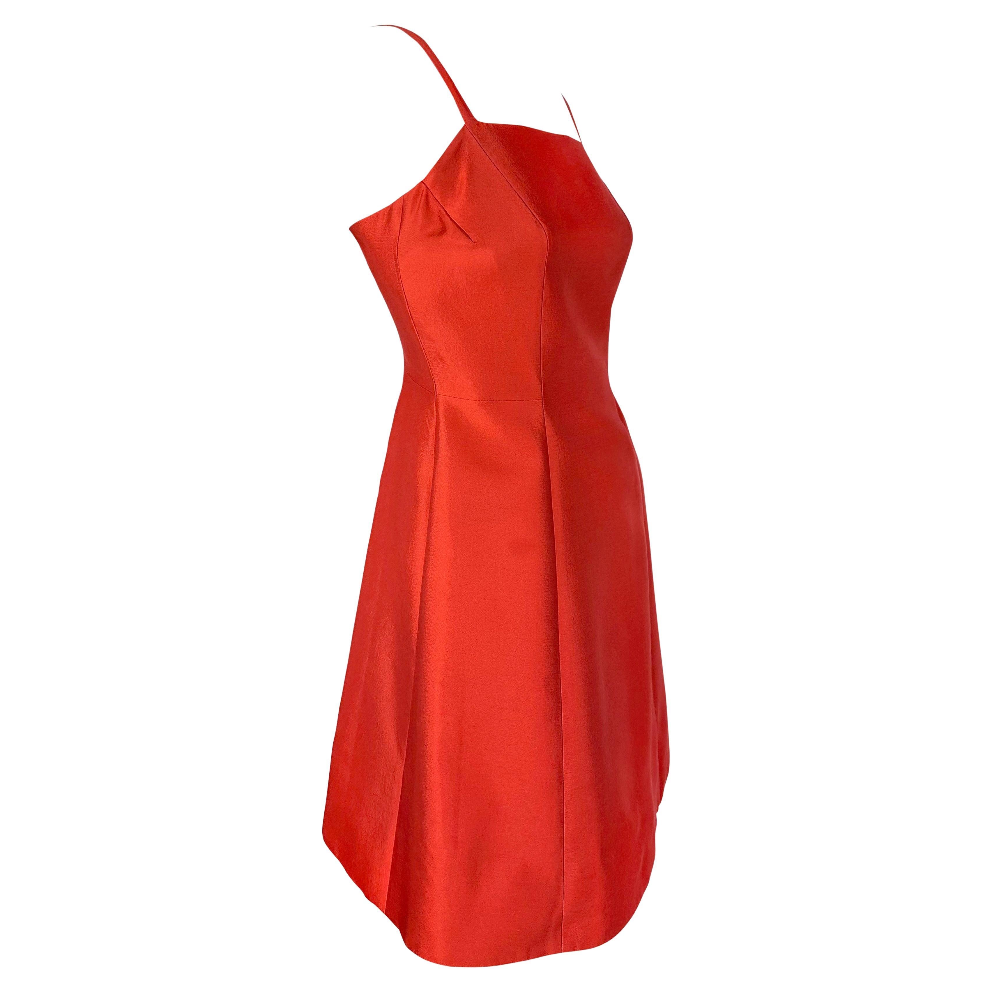 F/W 1995 Prada Kate Moss Runway Red Silk Wool Taffeta Flare Cocktail Dress 2