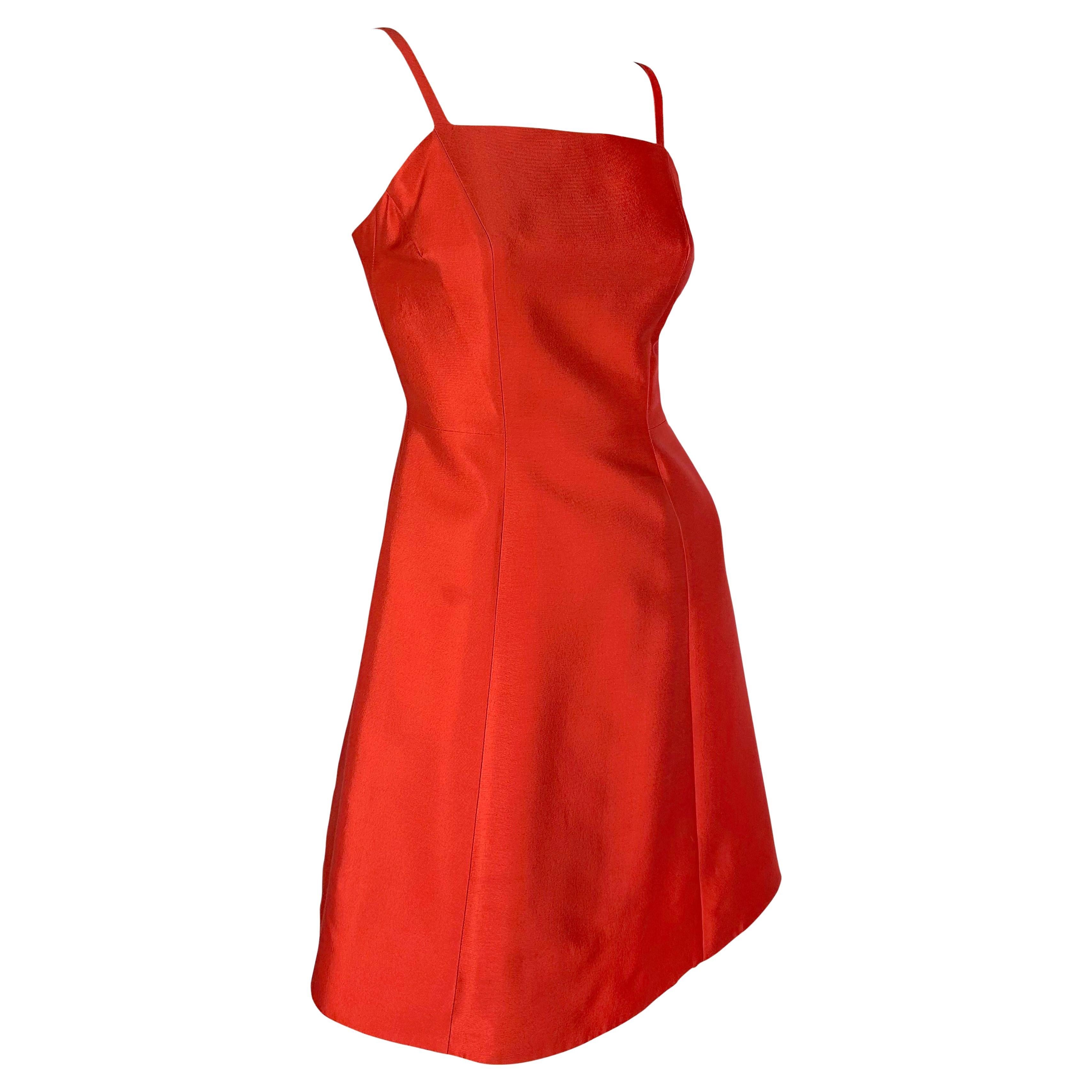 F/W 1995 Prada Kate Moss Runway Red Silk Wool Taffeta Flare Cocktail Dress 3