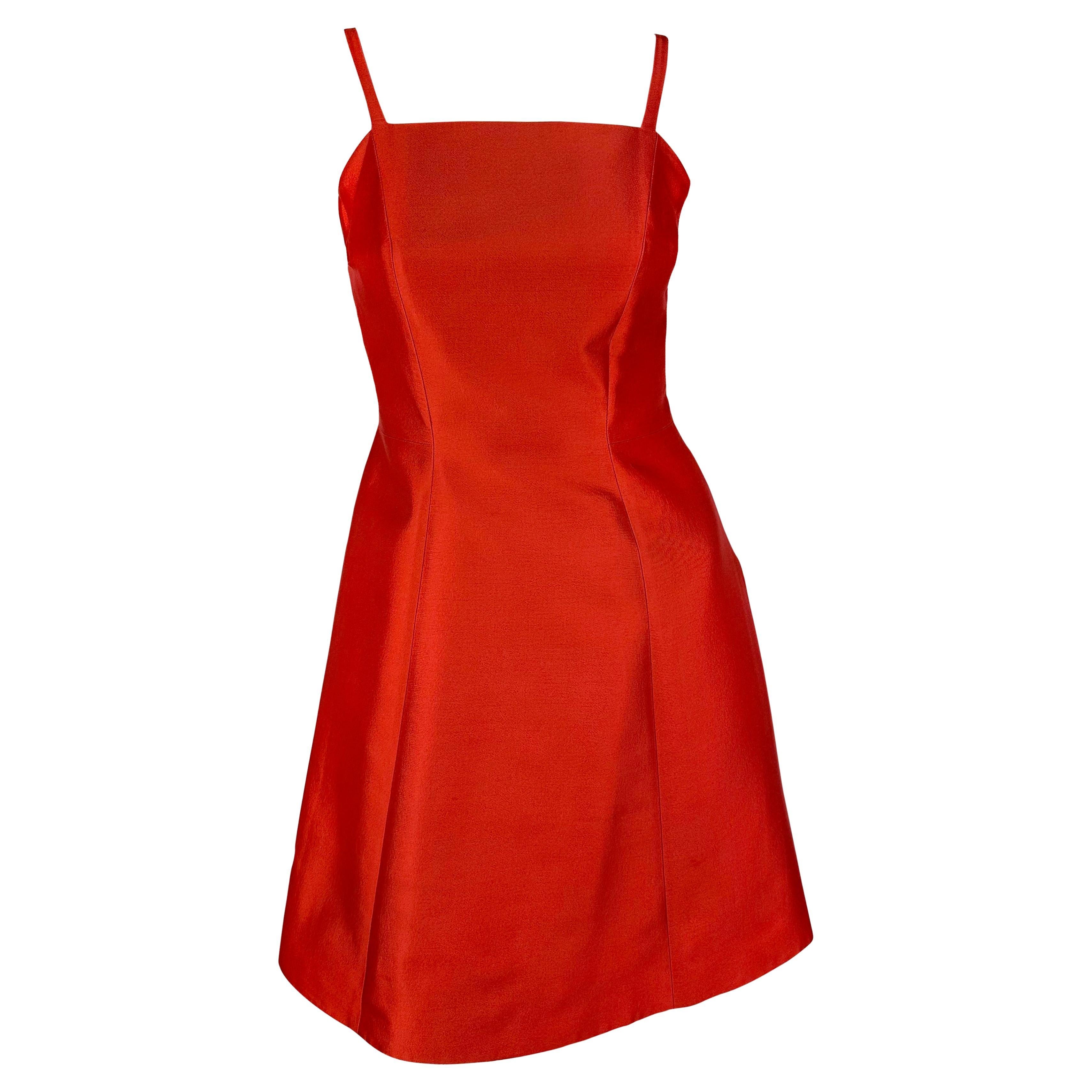 F/W 1995 Prada Kate Moss Runway Red Silk Wool Taffeta Flare Cocktail Dress