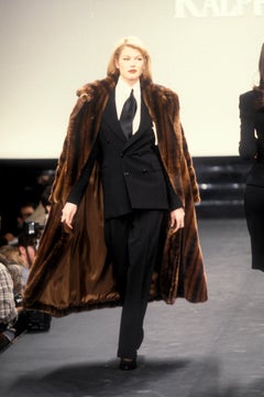 F/W 1995 Ralph Lauren Runway Faux Sable Mink Fur Belted Oversized Coat