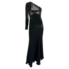 F/W 1995 Ralph Lauren Runway Stretch Sequin Asymmetric Black Flare Evening Gown