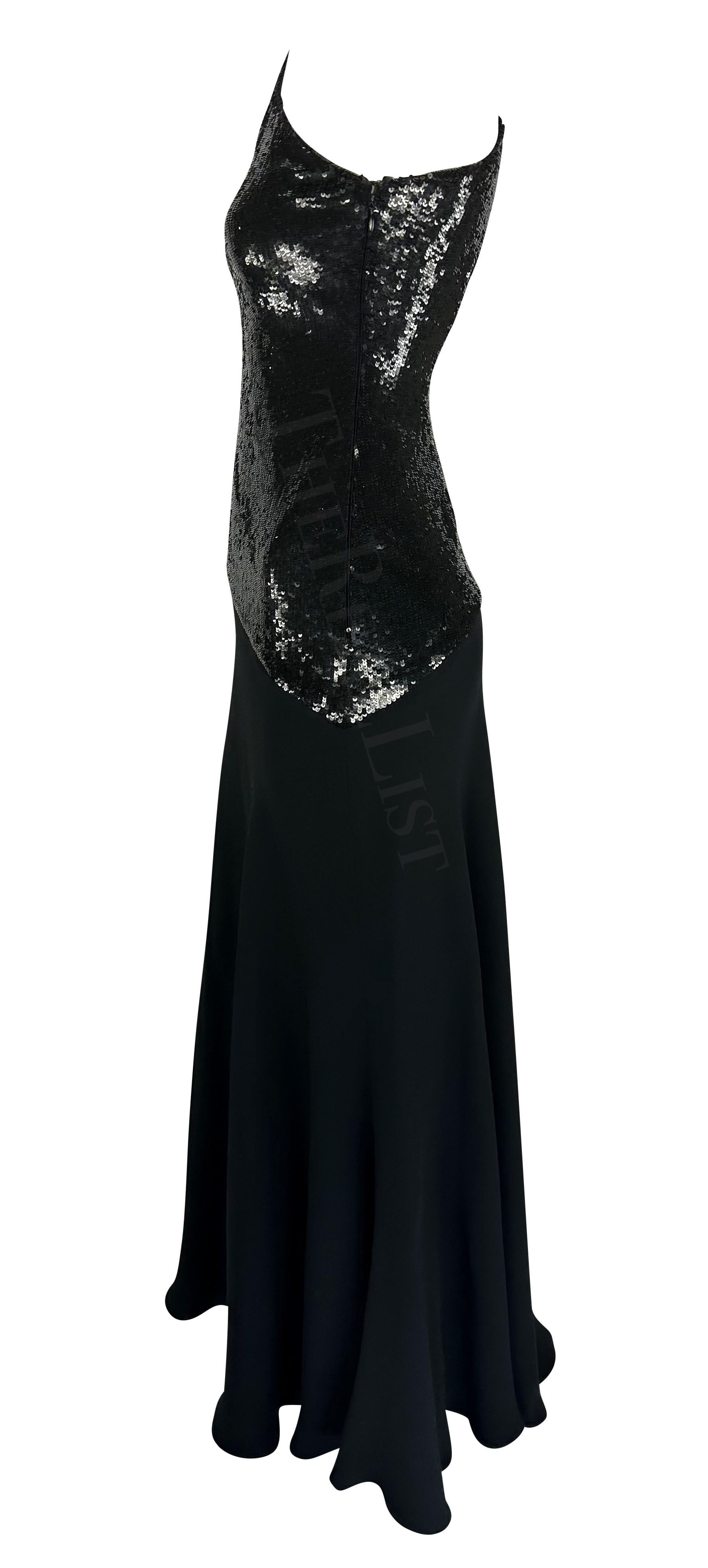 F/W 1995 Ralph Lauren Runway Stretch Sequin Asymmetric Black Flare Evening Gown For Sale 2