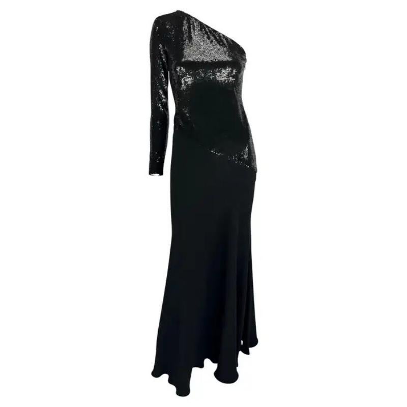 Ralph Lauren - Robe de soirée évasée noire asymétrique à sequins extensibles, issue d'un défilé, automne-hiver 1995