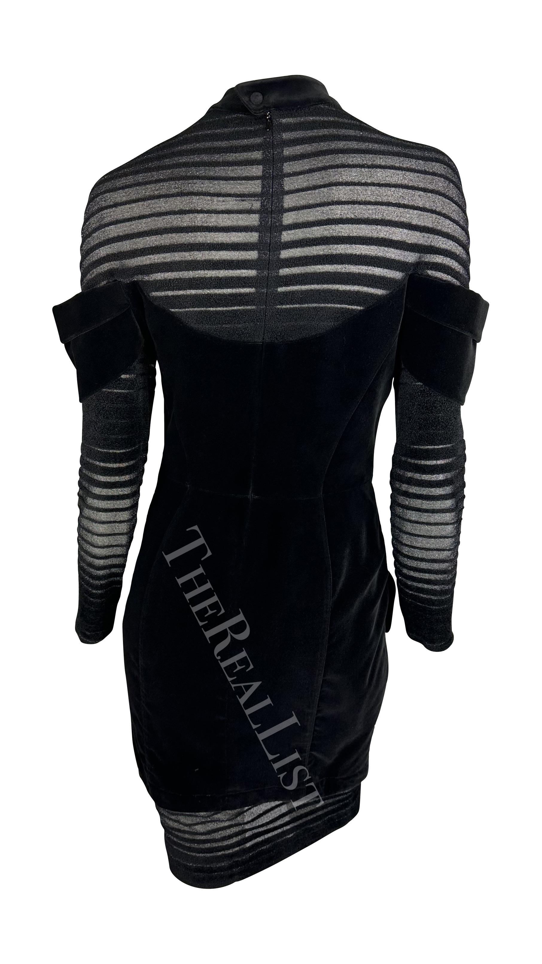 F/W 1995 Thierry Mugler Couture Runway Sheer Striped Velvet Sculptural Dress For Sale 3
