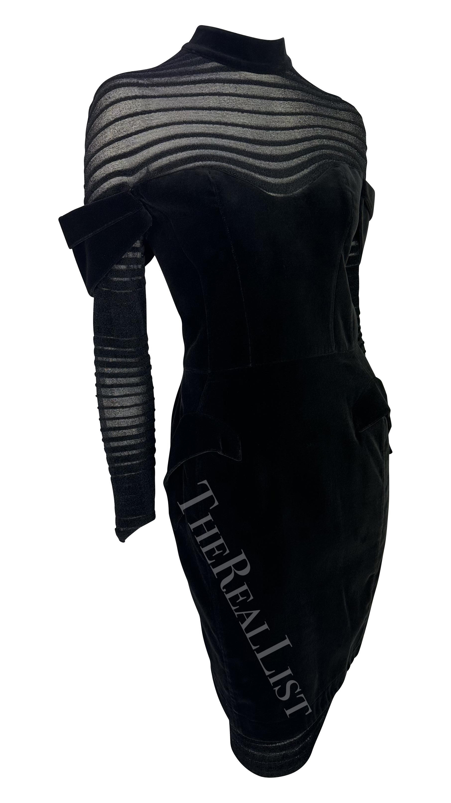 F/W 1995 Thierry Mugler Couture Runway Sheer Striped Velvet Sculptural Dress For Sale 5
