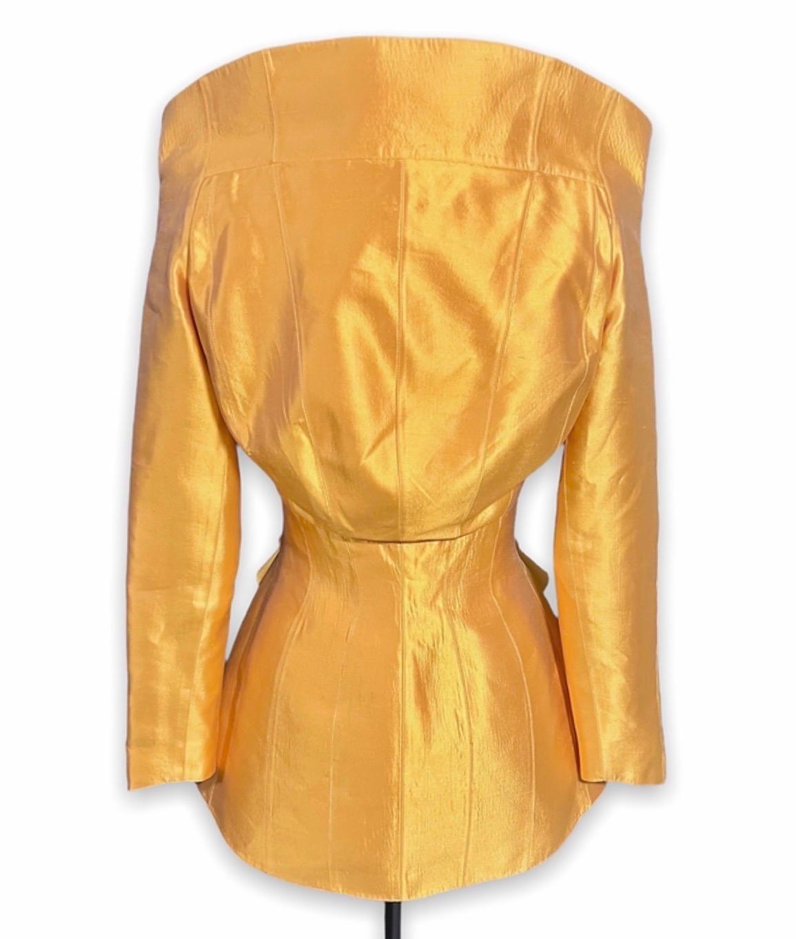 F/W 1995 Thierry Mugler Haute Couture Gold Silk Runway Jacket seen on Kate Moss 4