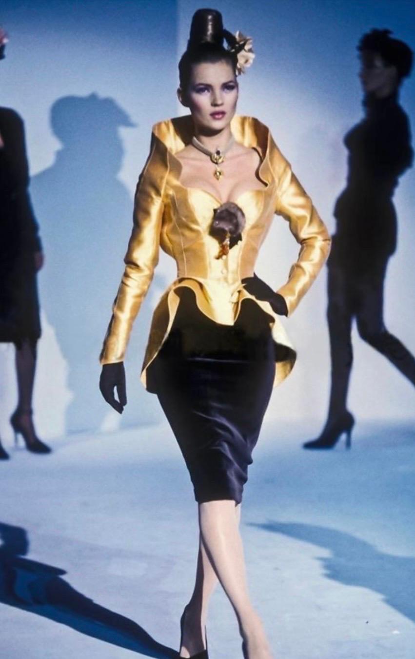 F/W 1995 Thierry Mugler Haute Couture Gold Silk Runway Jacket seen on Kate Moss 1