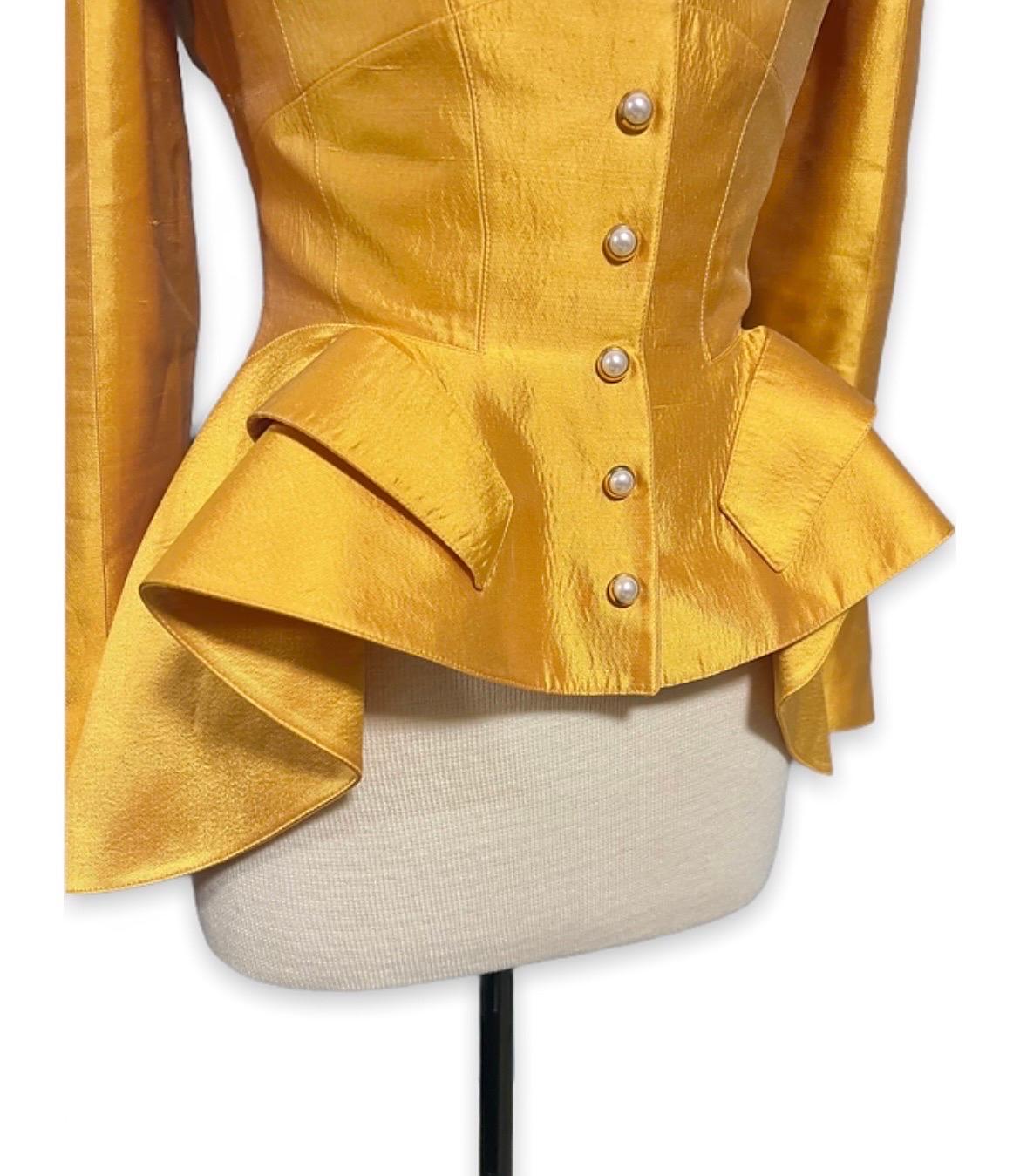 F/W 1995 Thierry Mugler Haute Couture Gold Silk Runway Jacket seen on Kate Moss 3