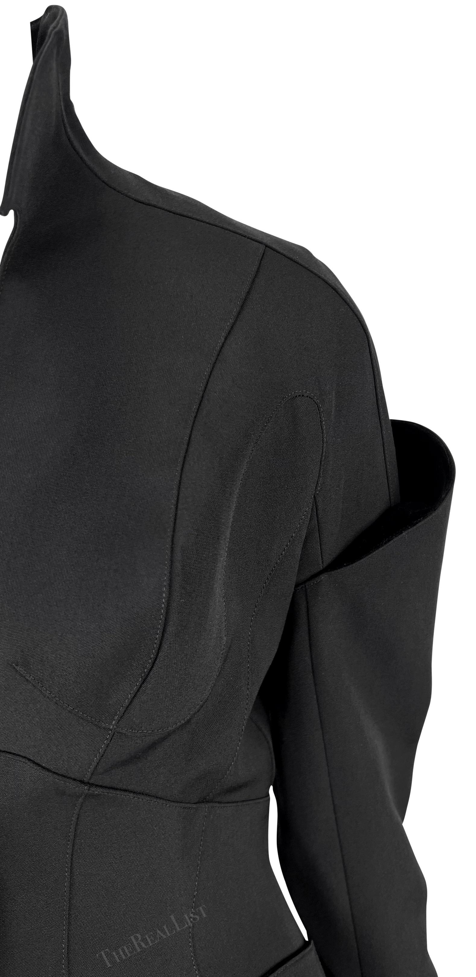 F/W 1995 Thierry Mugler Runway Ad Mini Skirt Sculptural Black Suit Velvet Trim 7