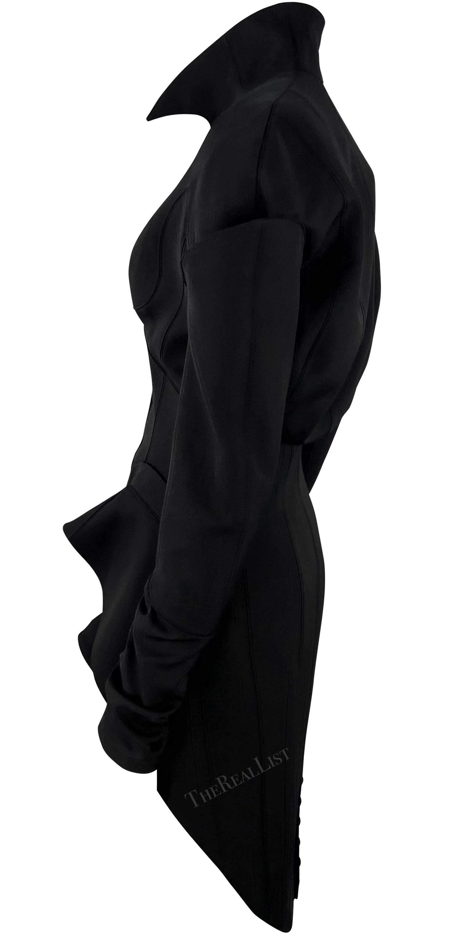 F/W 1995 Thierry Mugler Runway Ad Mini Skirt Sculptural Black Suit Velvet Trim For Sale 8