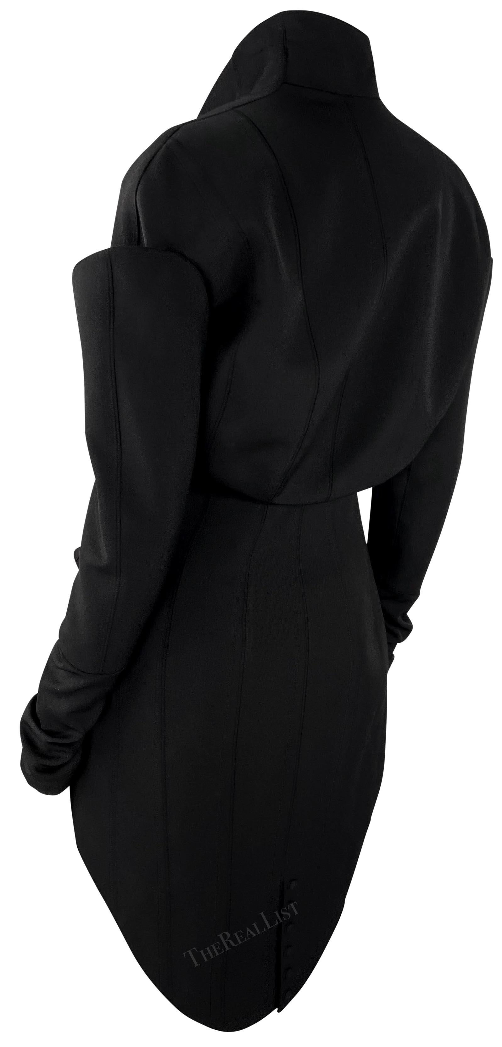 F/W 1995 Thierry Mugler Runway Ad Mini Skirt Sculptural Black Suit Velvet Trim For Sale 9