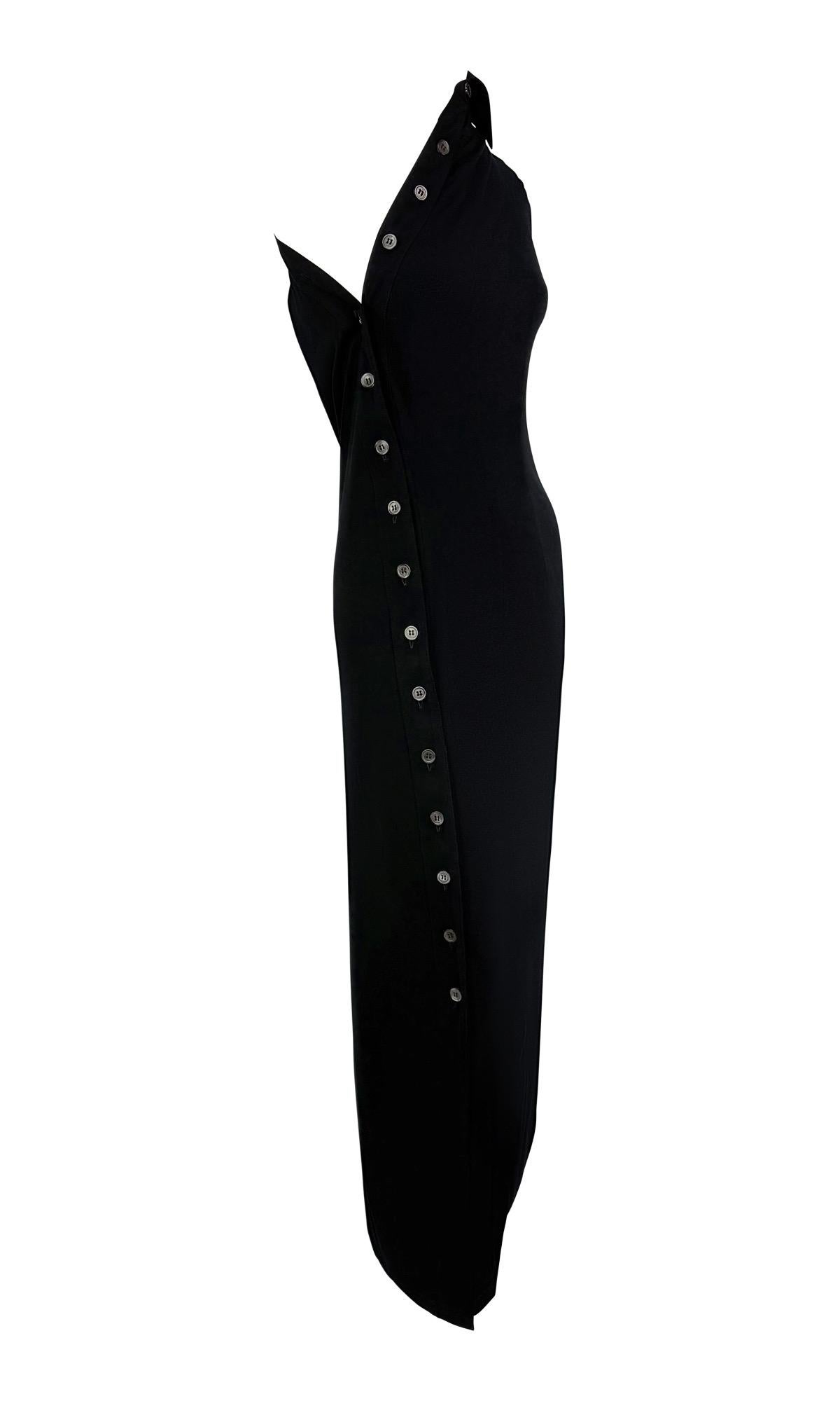 Ann Demeulemeester Runway A/H 1996 - Robe noire asymétrique boutonnée à col boutonné Excellent état - En vente à West Hollywood, CA