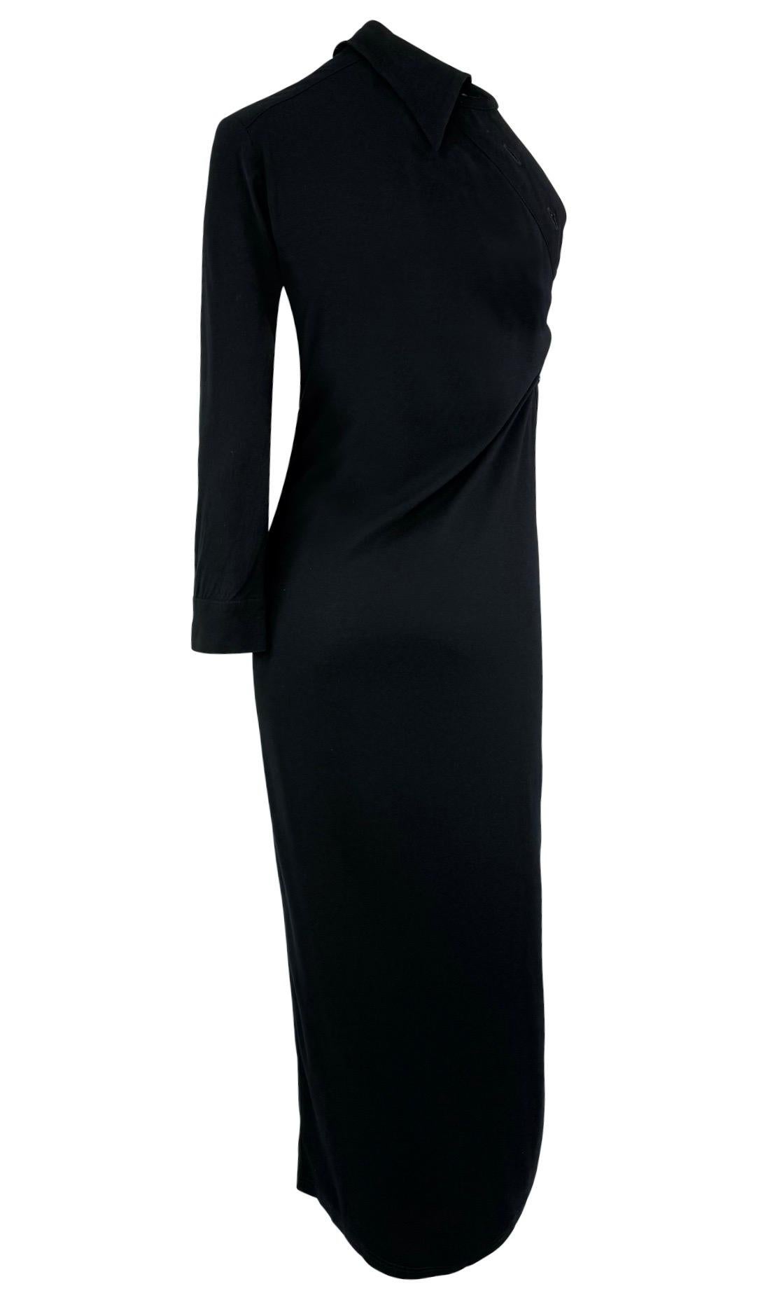 Ann Demeulemeester Runway A/H 1996 - Robe noire asymétrique boutonnée à col boutonné en vente 2