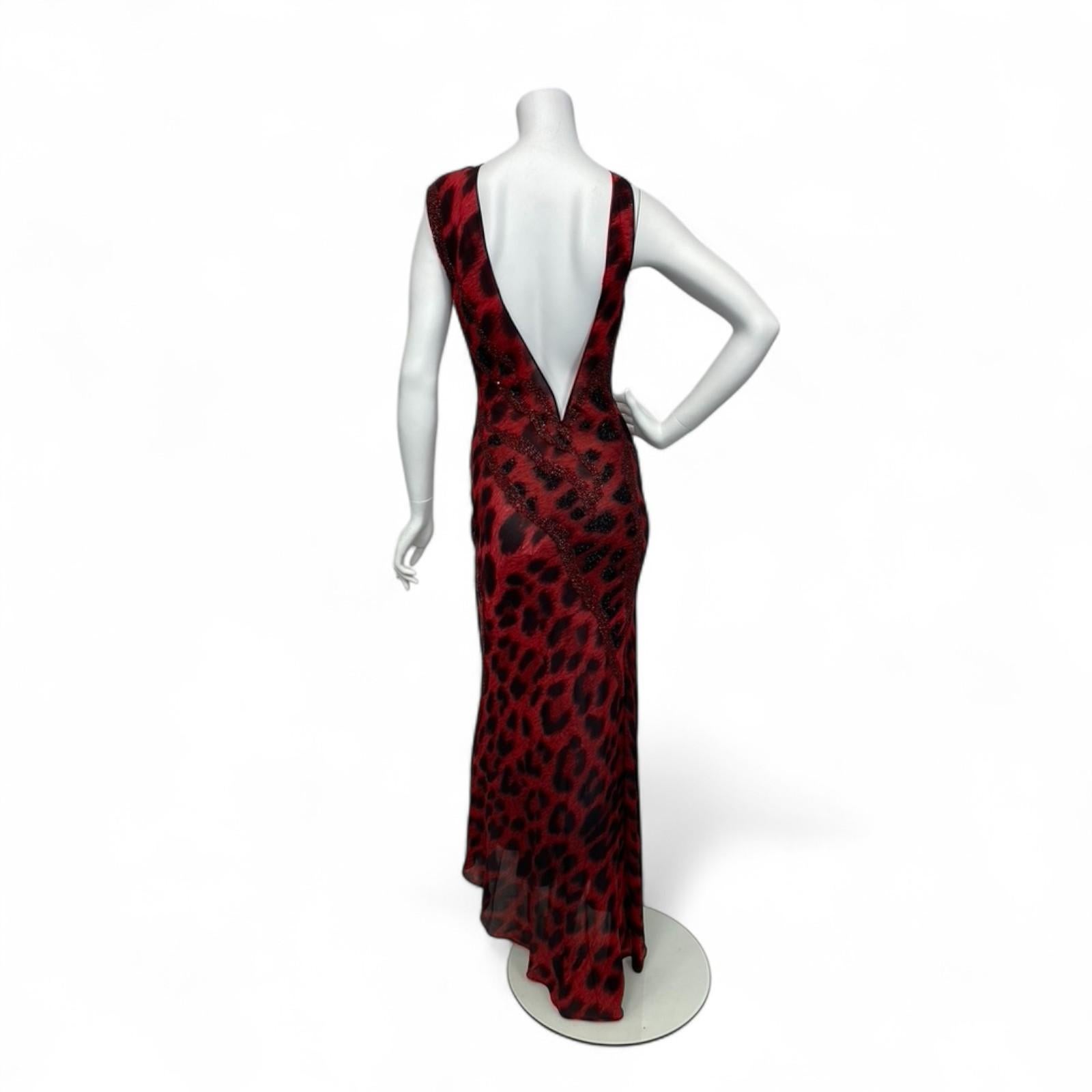F/W 1996 Atelier Versace Red Leopard Evening Gown Sz: 42 In Excellent Condition For Sale In West Hartford, CT