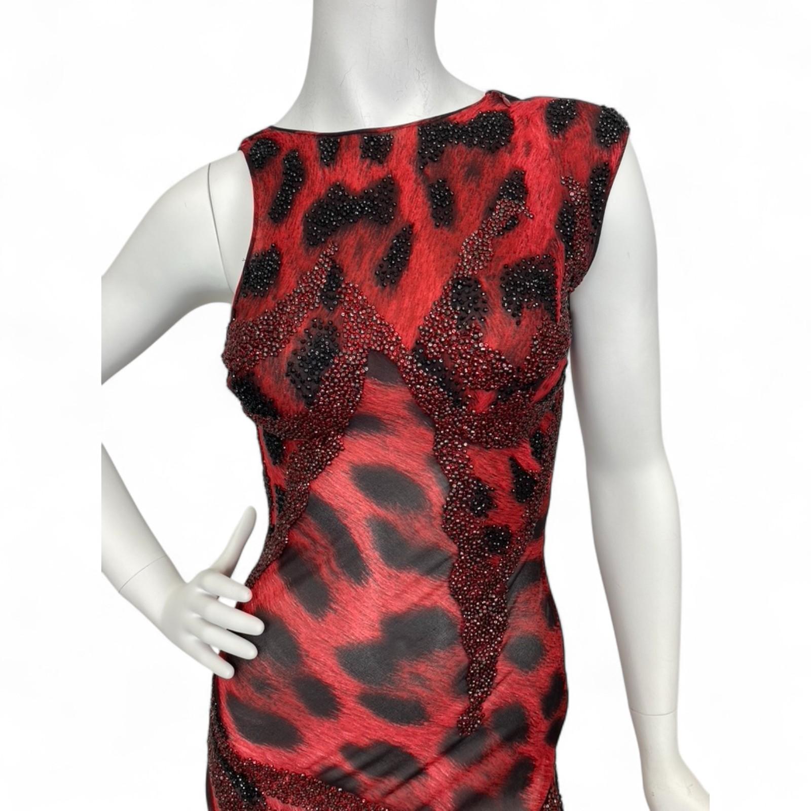 Women's F/W 1996 Atelier Versace Red Leopard Evening Gown Sz: 42 For Sale