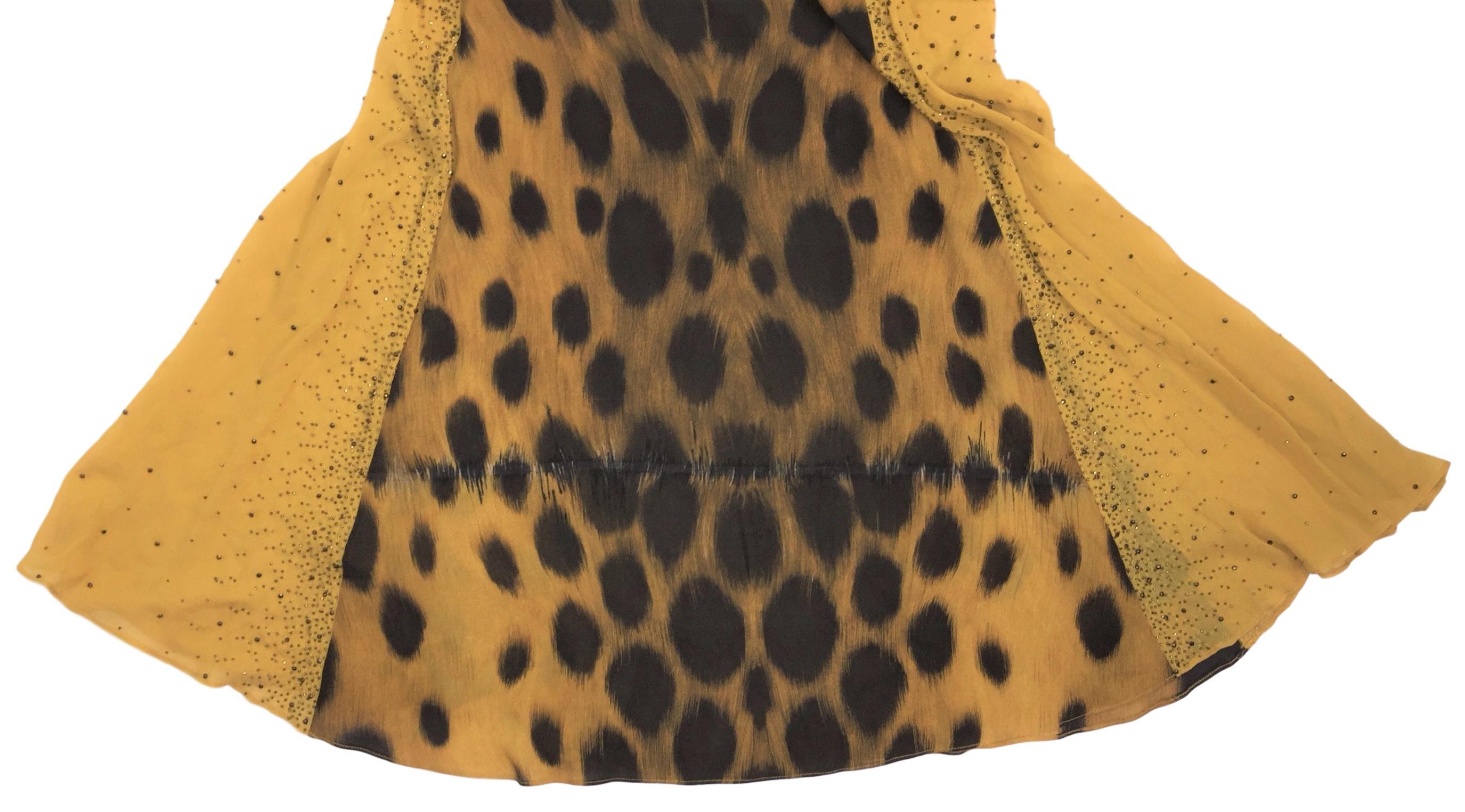 Women's F/W 1996 Atelier Versace Runway Gianni Sheer Faux Fur Leopard Beaded Gown Dress