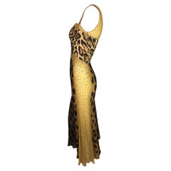 F/W 1996 Atelier Versace Runway Gianni Sheer Faux Fur Leopard Beaded Gown Dress
