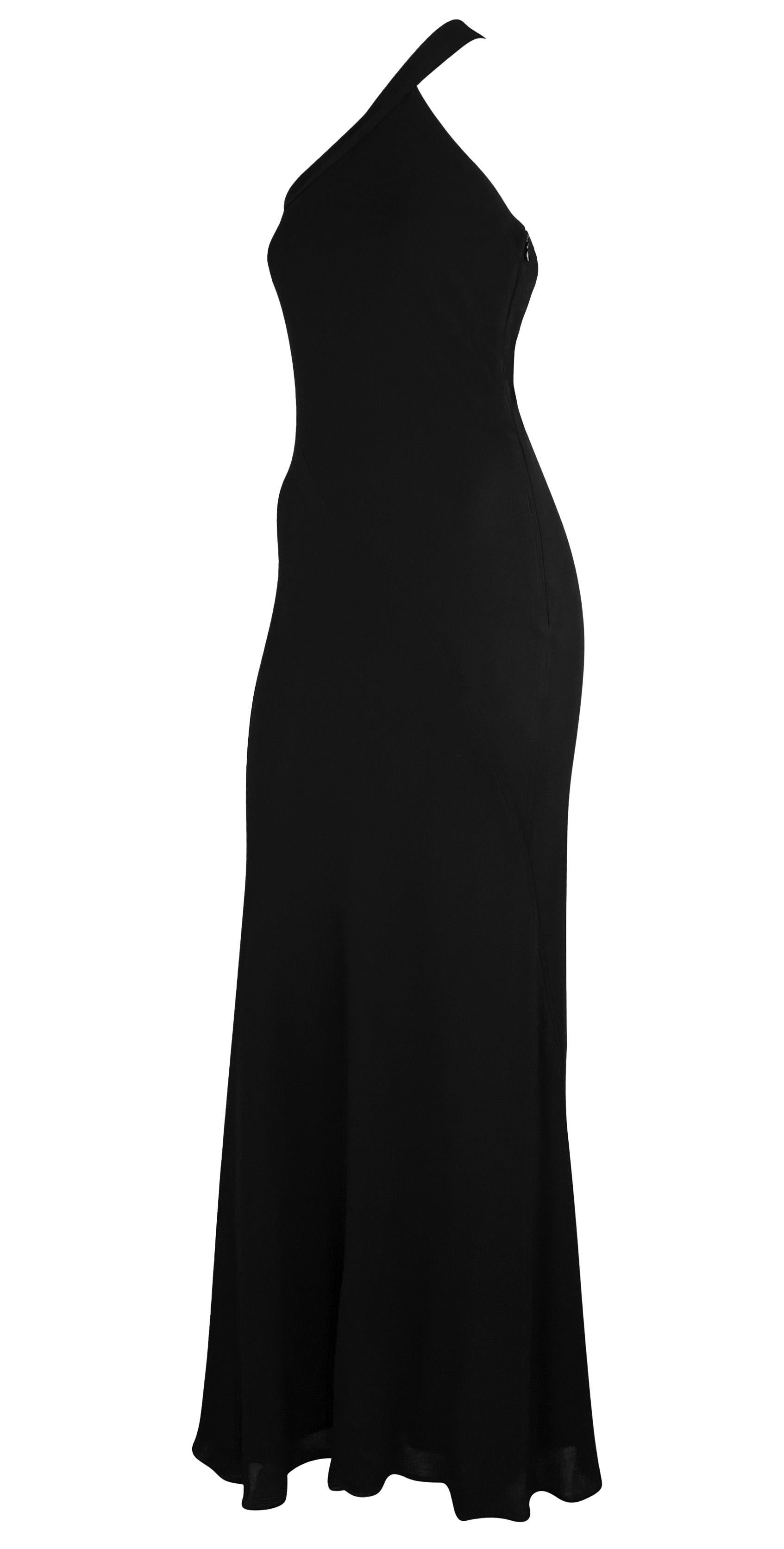 Women's F/W 1996 Calvin Klein Runway Asymmetric Bodycon Columnn Black Viscose Gown For Sale