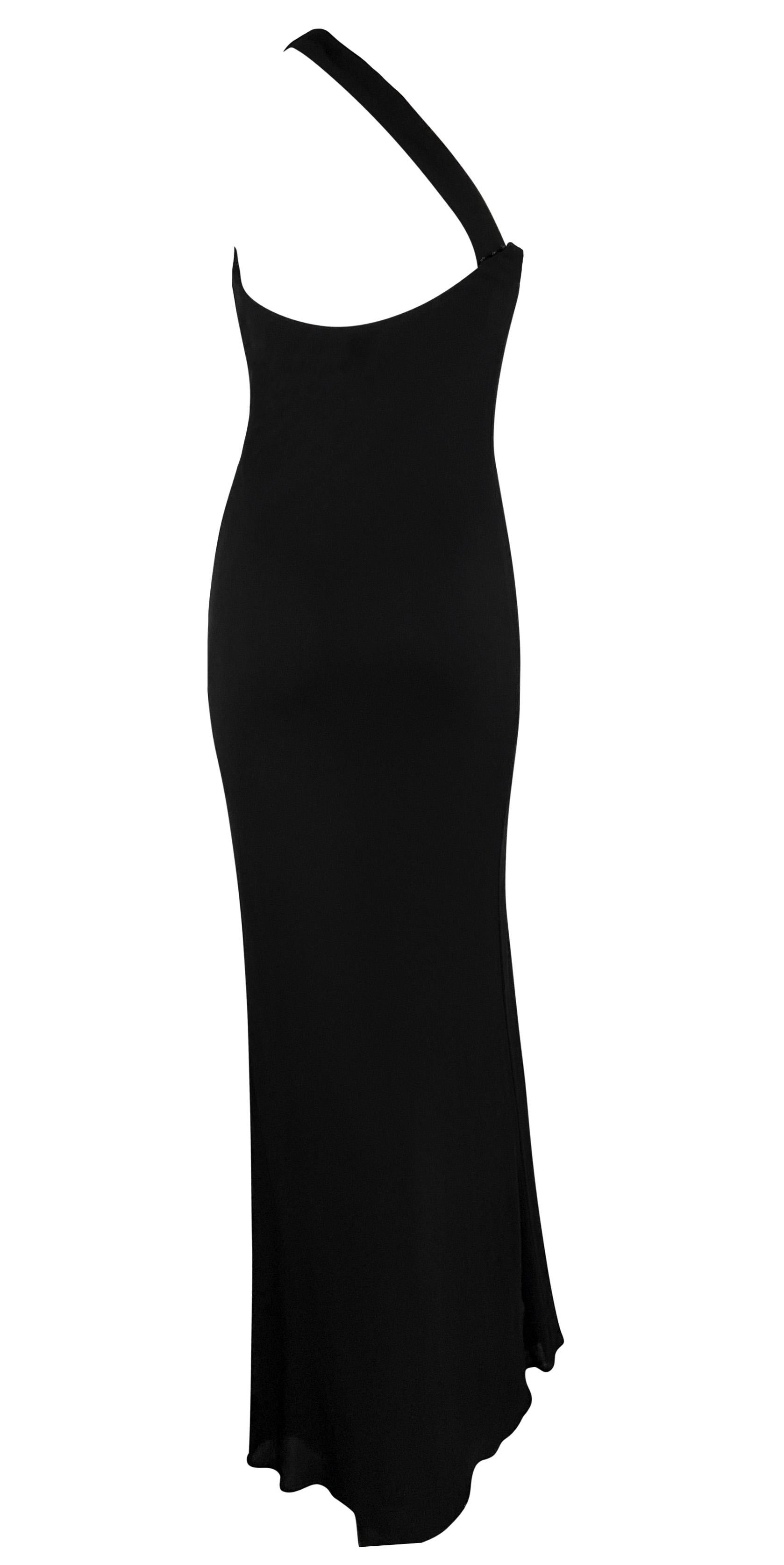 F/W 1996 Calvin Klein Runway Asymmetric Bodycon Columnn Black Viscose Gown For Sale 2