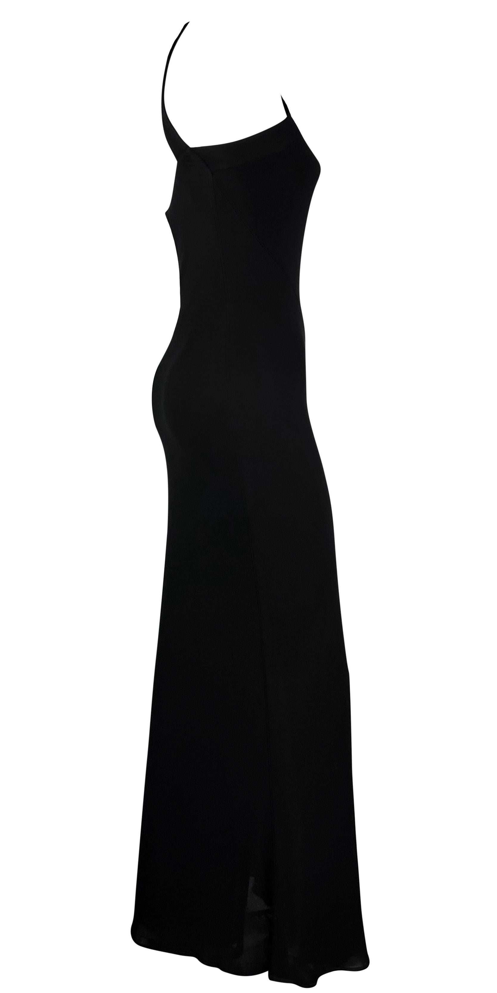 F/W 1996 Calvin Klein Runway Asymmetric Bodycon Columnn Black Viscose Gown For Sale 3