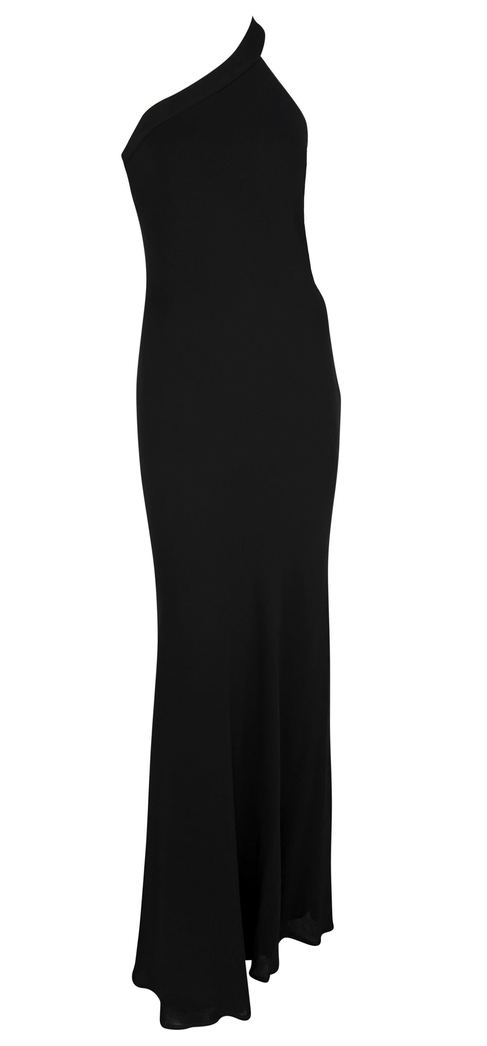 F/W 1996 Calvin Klein Runway Asymmetric Bodycon Columnn Black Viscose Gown For Sale 4