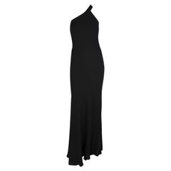 Vintage F/W 1996 Calvin Klein Runway Asymmetric Bodycon Columnn Black Viscose Gown
