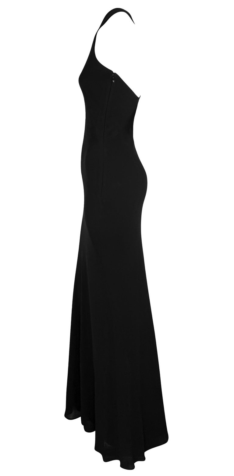 calvin klein black long dress 1990s Calvin Klein Black Front Plunge Halter Dress w No Back and Long –  Shrimpton Couture main image 0
