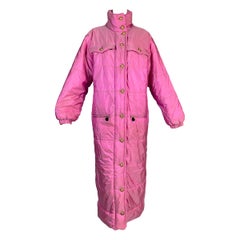 F/W 1996 Chanel Iridescent Pink Logo Gripoix Buttons Long Down Jacket Coat