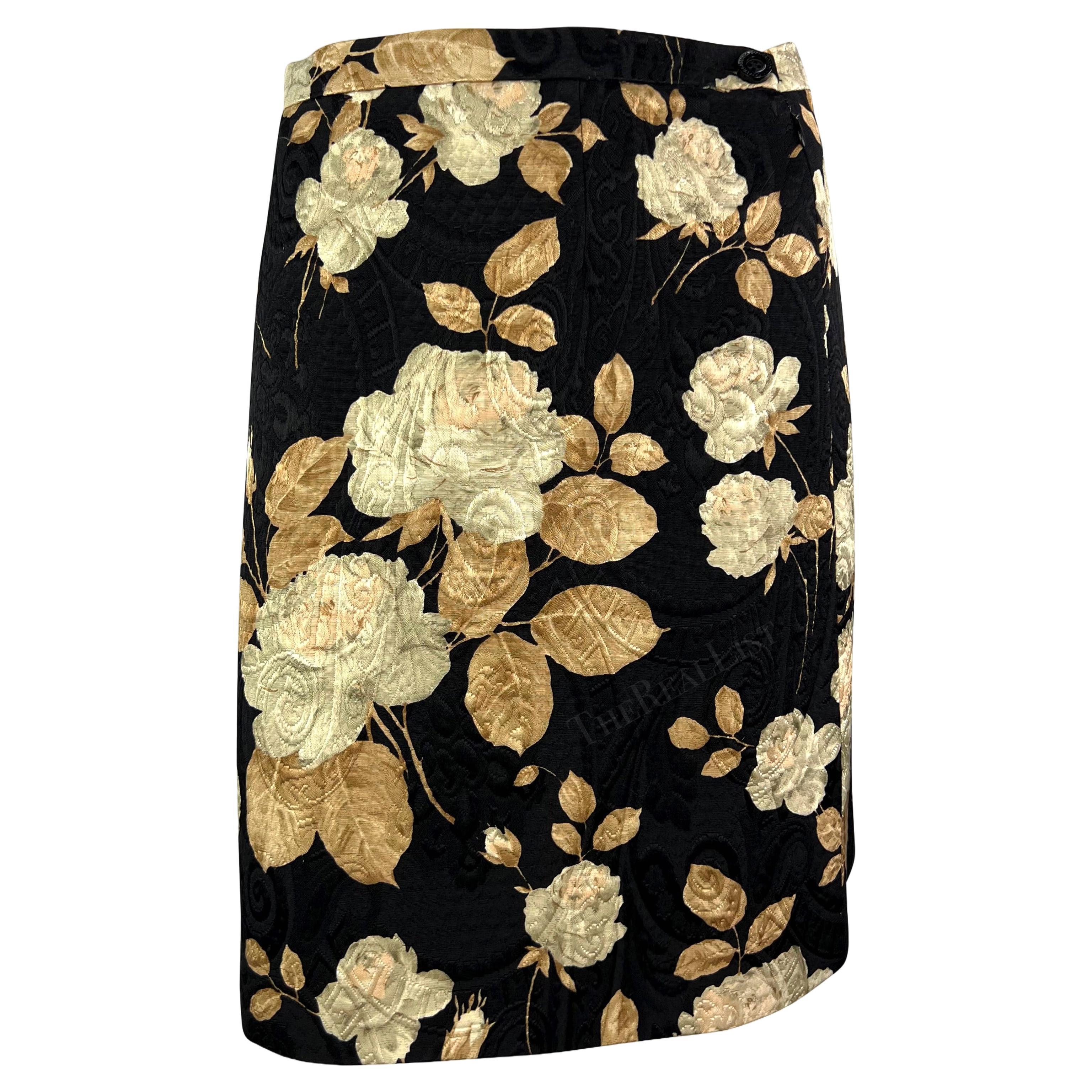 F/W 1996 Dolce & Gabbana Black Floral Jacquard Textured Pencil Skirt  For Sale