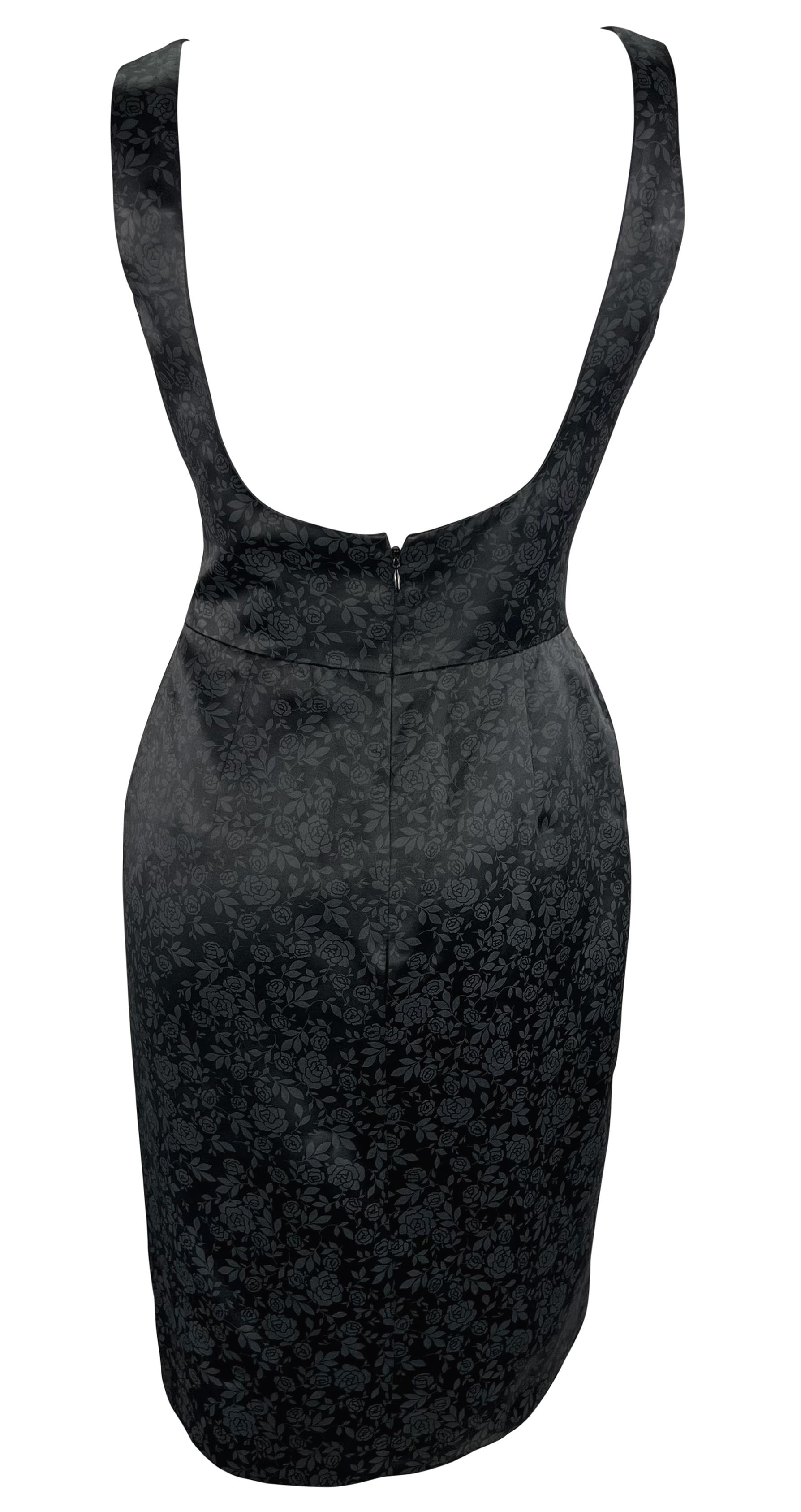 F/W 1996 Dolce & Gabbana Mini robe sans manches en satin noir imprimé rose anthracite Pour femmes en vente