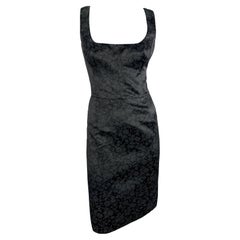 H/W 1996 Dolce & Gabbana Schwarzes ärmelloses Minikleid aus Satin mit anthrazitfarbenem Rosendruck