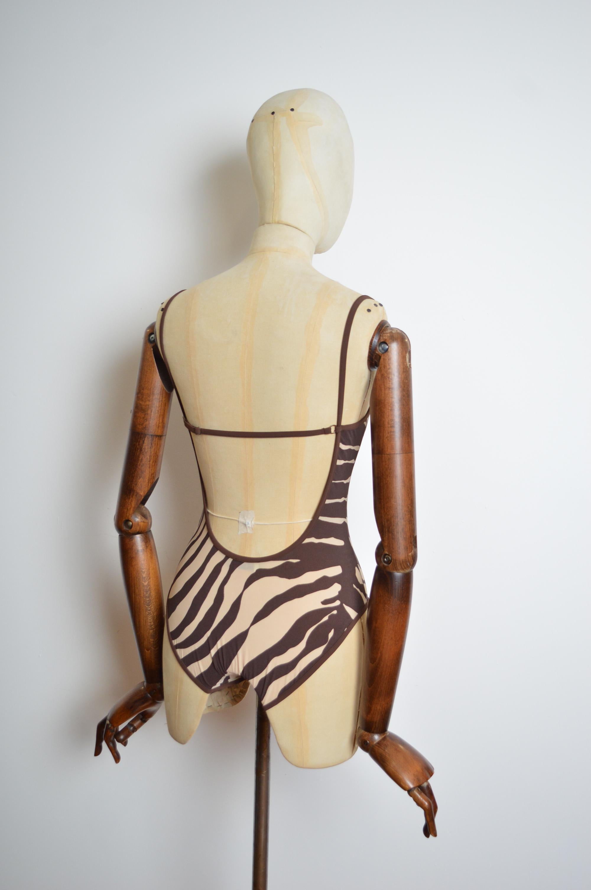 F/W 1996 DOLCE & GABBANA Brown & Cream Zebra Swimsuit One Piece Body In Good Condition For Sale In Sheffield, GB