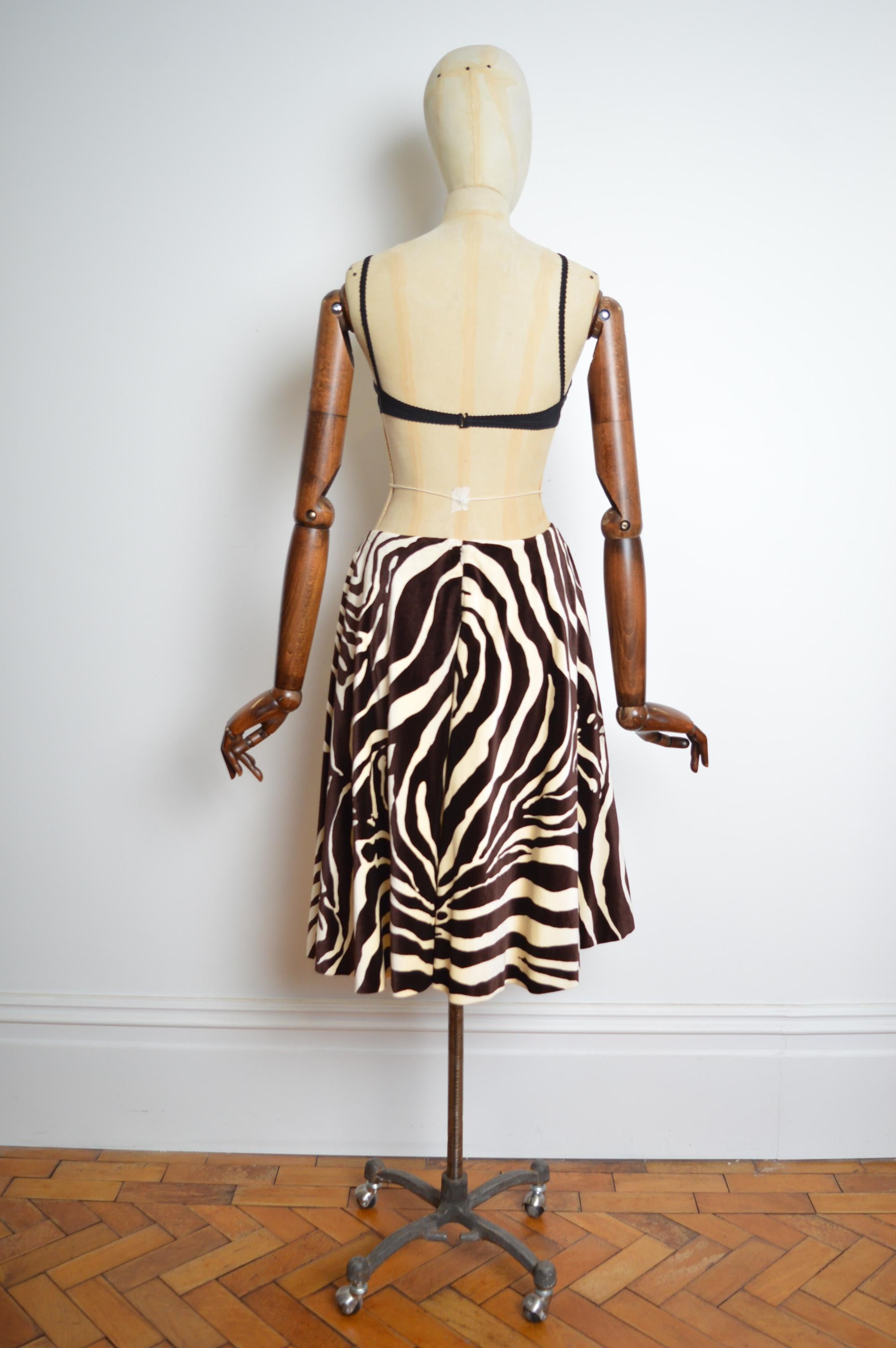 F/W 1996 Dolce & Gabbana Brown & Cream Zebra Velvet Runway Circle Skirt 6