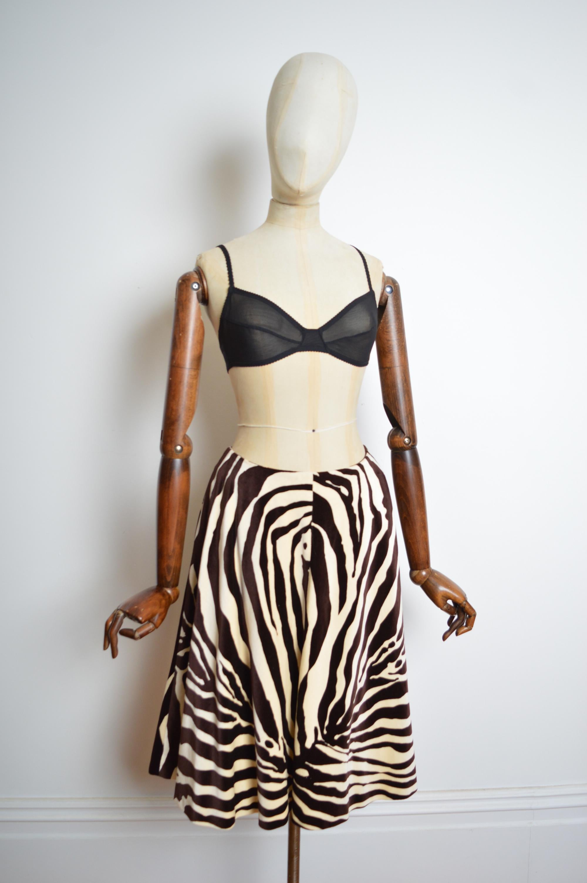 White F/W 1996 Dolce & Gabbana Brown & Cream Zebra Velvet Runway Circle Skirt