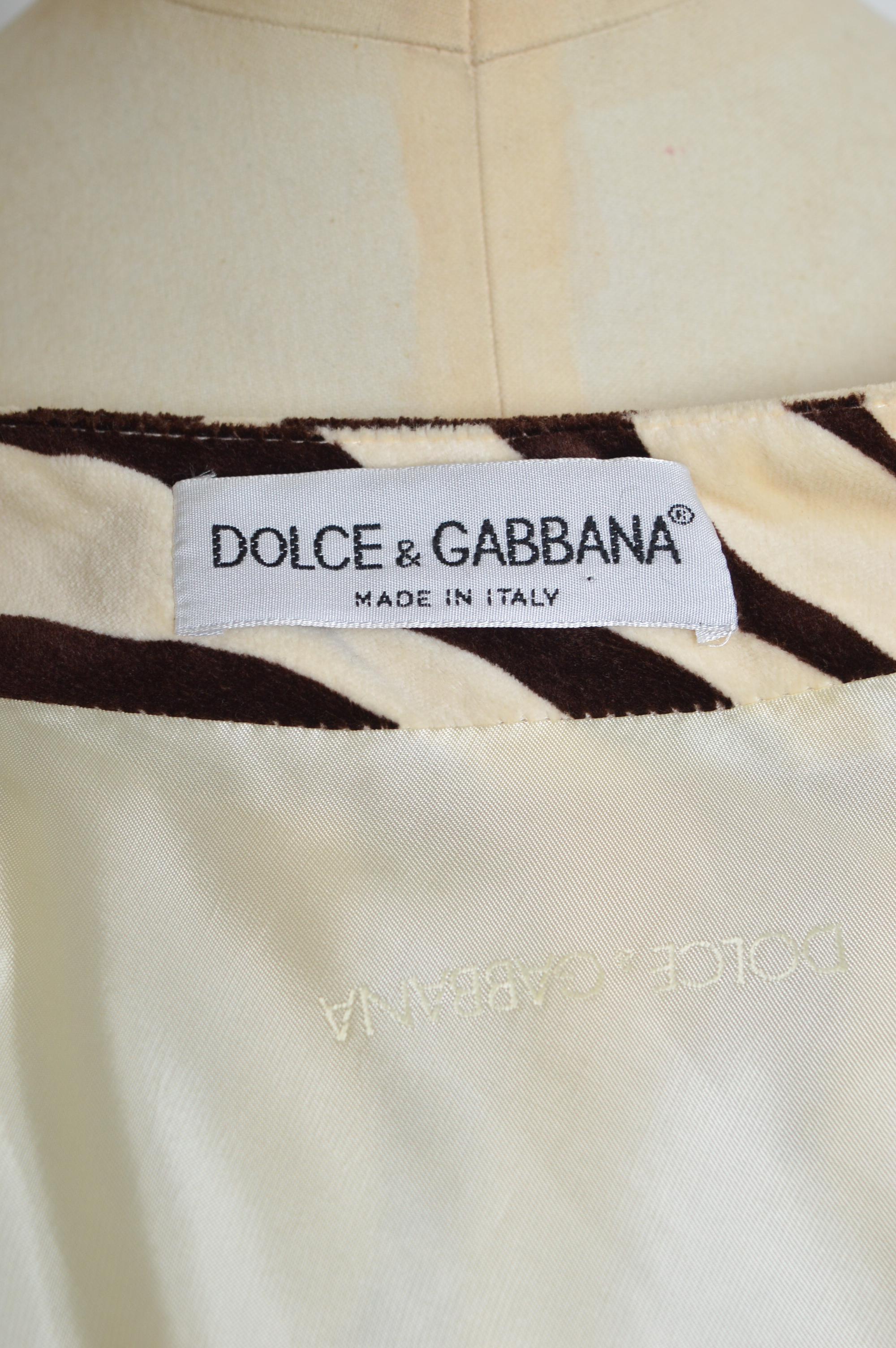 F/W 1996 Dolce & Gabbana Brown & Cream Zebra Velvet Runway Circle Skirt In Good Condition In Sheffield, GB