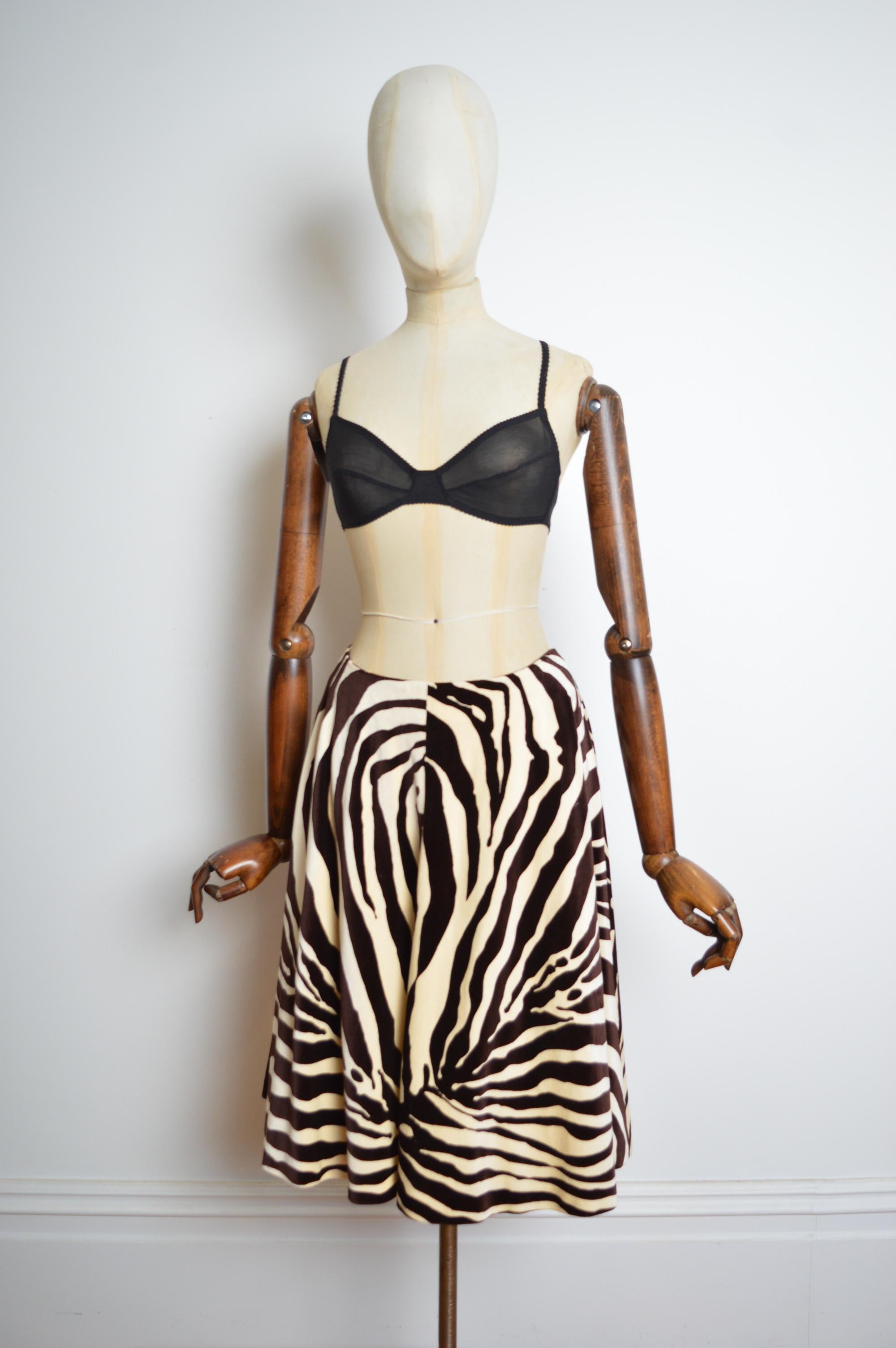 F/W 1996 Dolce & Gabbana Brown & Cream Zebra Velvet Runway Circle Skirt 1